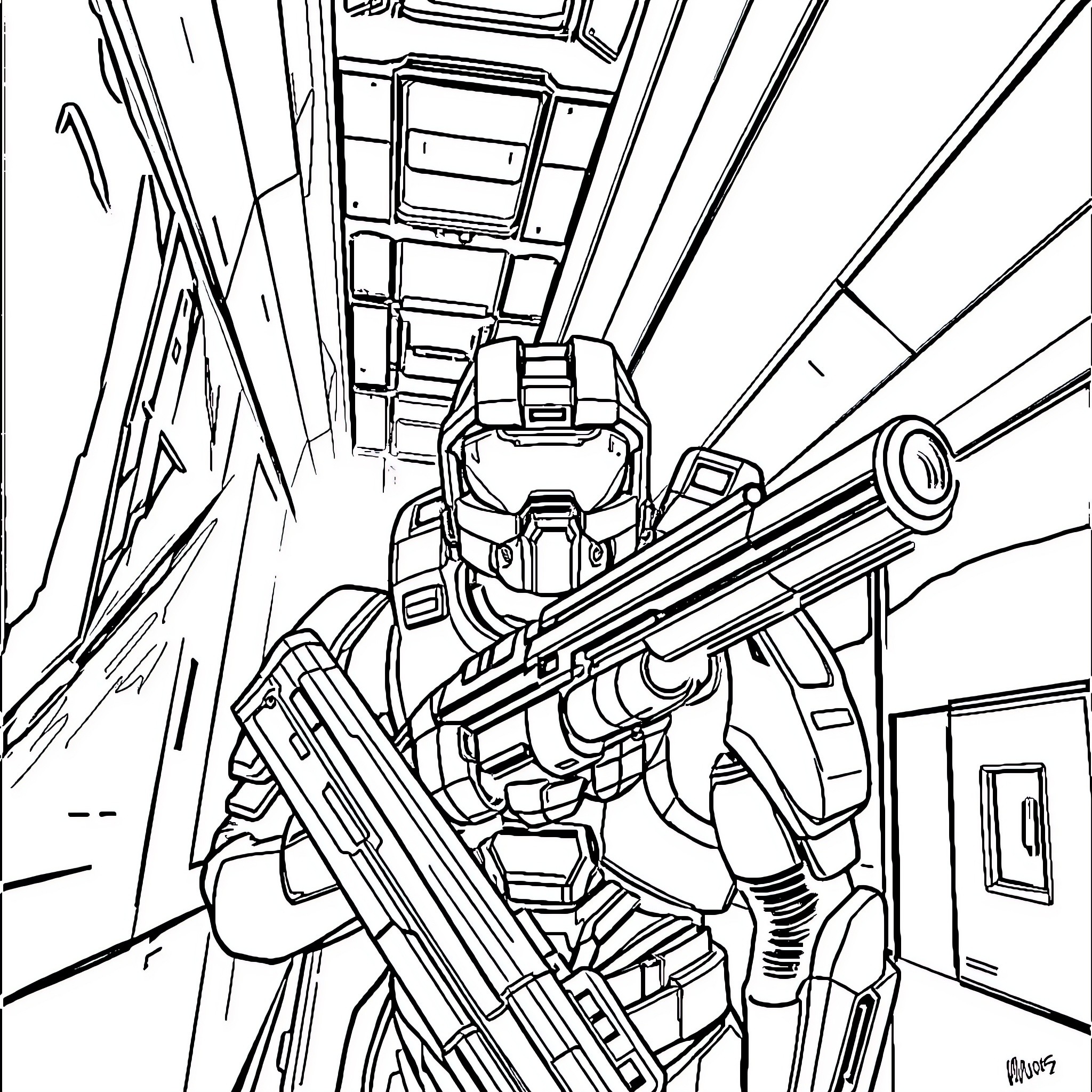 Emile's Futuristic Sci-Fi Adventure Coloring Page (free black-and-white line drawing printable PDF for all, from beginners to advanced learners, including children, teens, adults, and seniors)