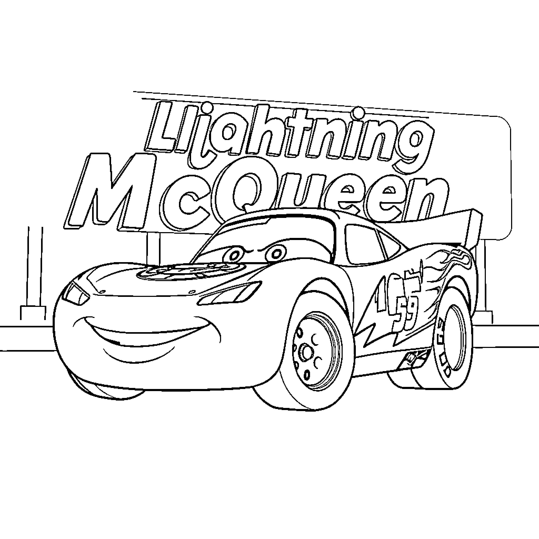 Lightning McQueen in a coloring book style Coloring Page (free black-and-white line drawing printable PDF for all, from beginners to advanced learners, including children, teens, adults, and seniors)
