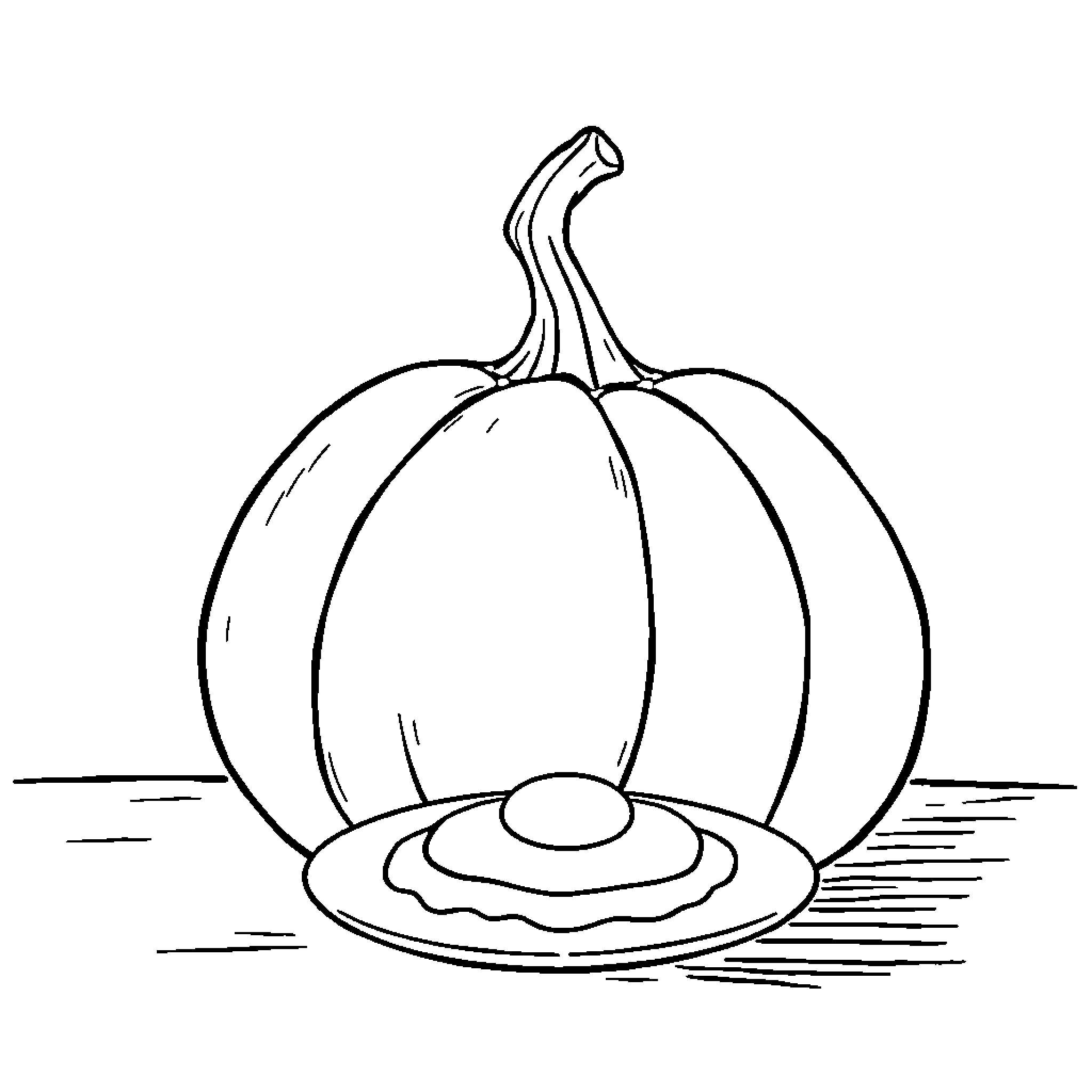 Pumpkin on a plate with a shadow Coloring Page (free black-and-white line drawing printable PDF for all, from beginners to advanced learners, including children, teens, adults, and seniors)