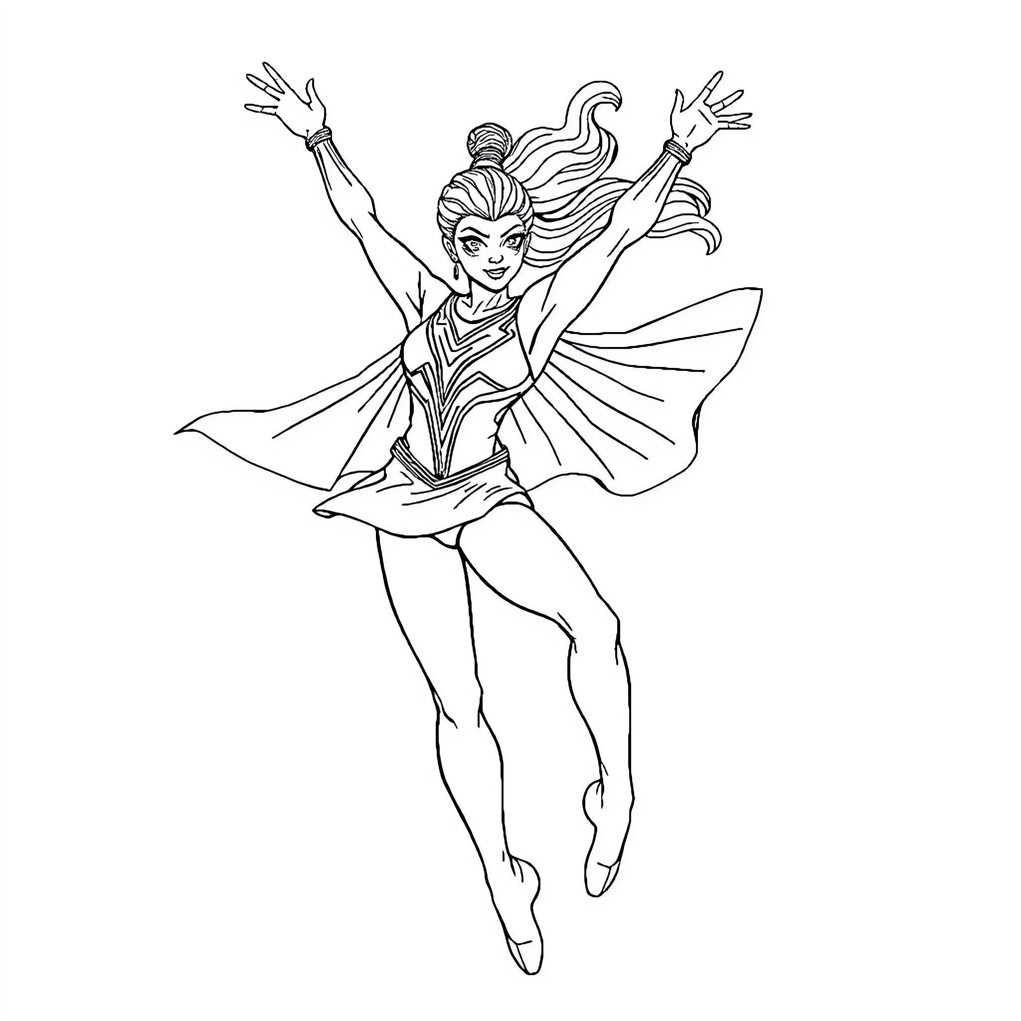 Gymnast performing dynamic aerial dance routine Coloring Page (free black-and-white line drawing printable PDF for all, from beginners to advanced learners, including children, teens, adults, and seniors)