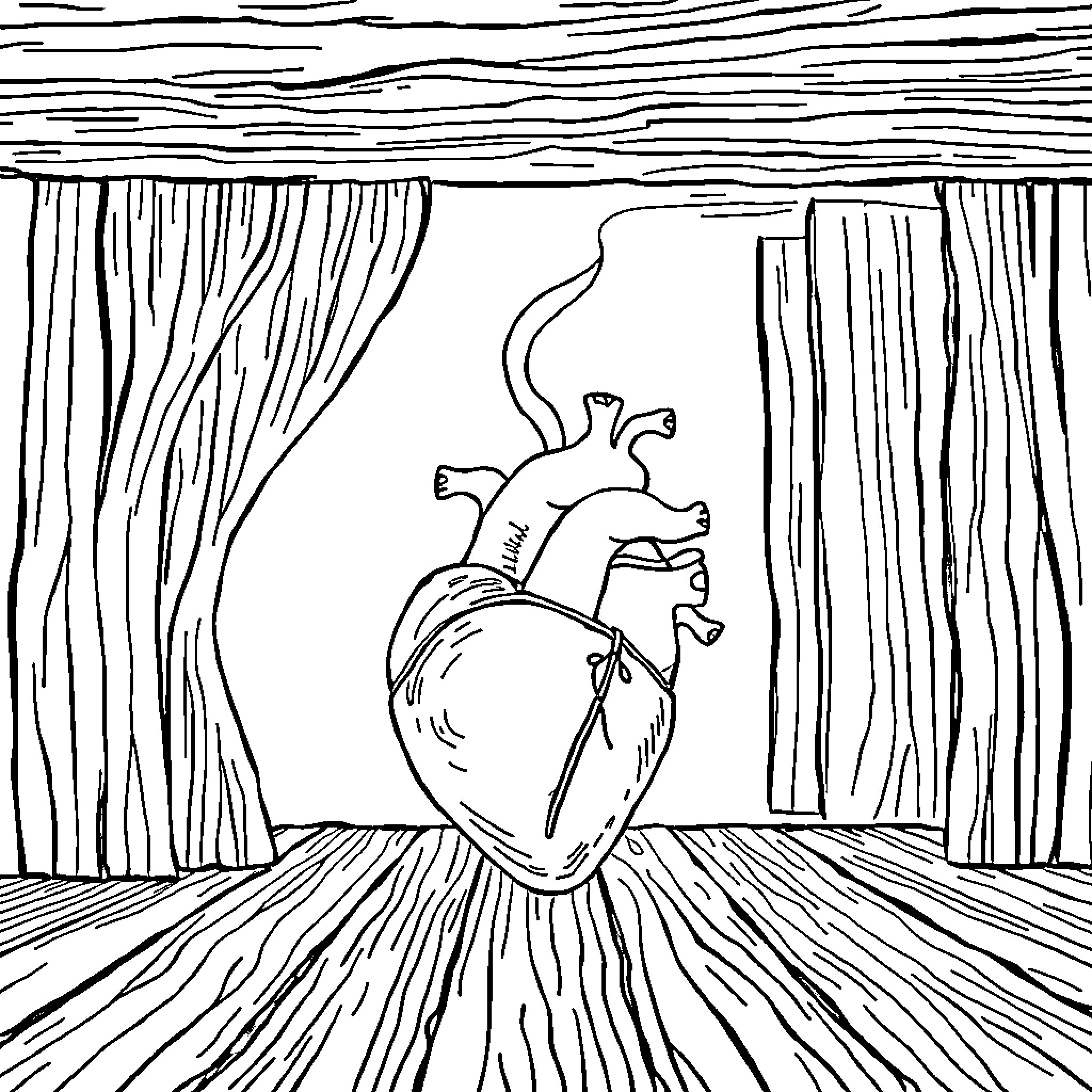 Heart's Curtain Call Coloring Page (free black-and-white line drawing printable PDF for all, from beginners to advanced learners, including children, teens, adults, and seniors)