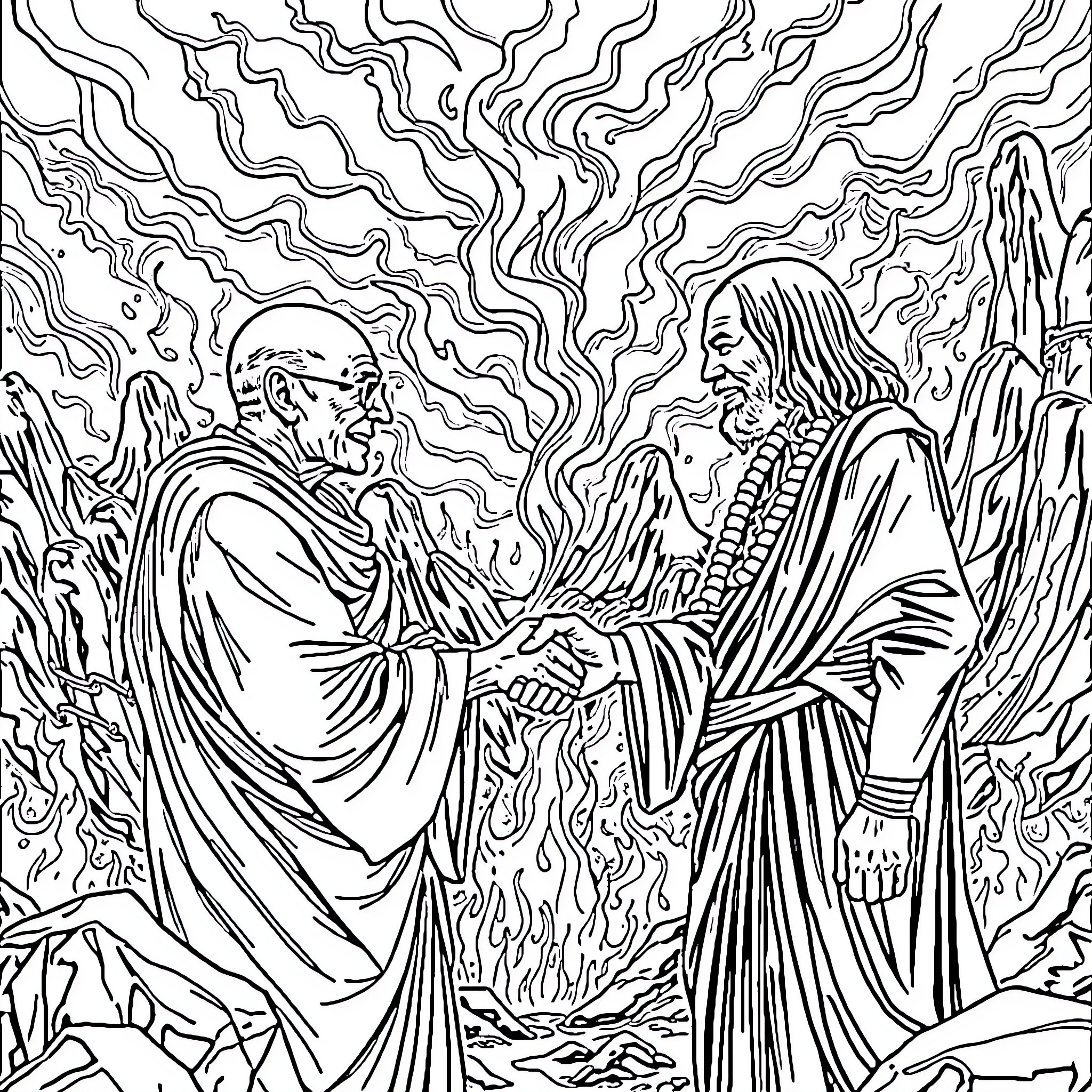 Ozzy's Spiritual Encounter in the Ethereal Realm Coloring Page (free black-and-white line drawing printable PDF for all, from beginners to advanced learners, including children, teens, adults, and seniors)