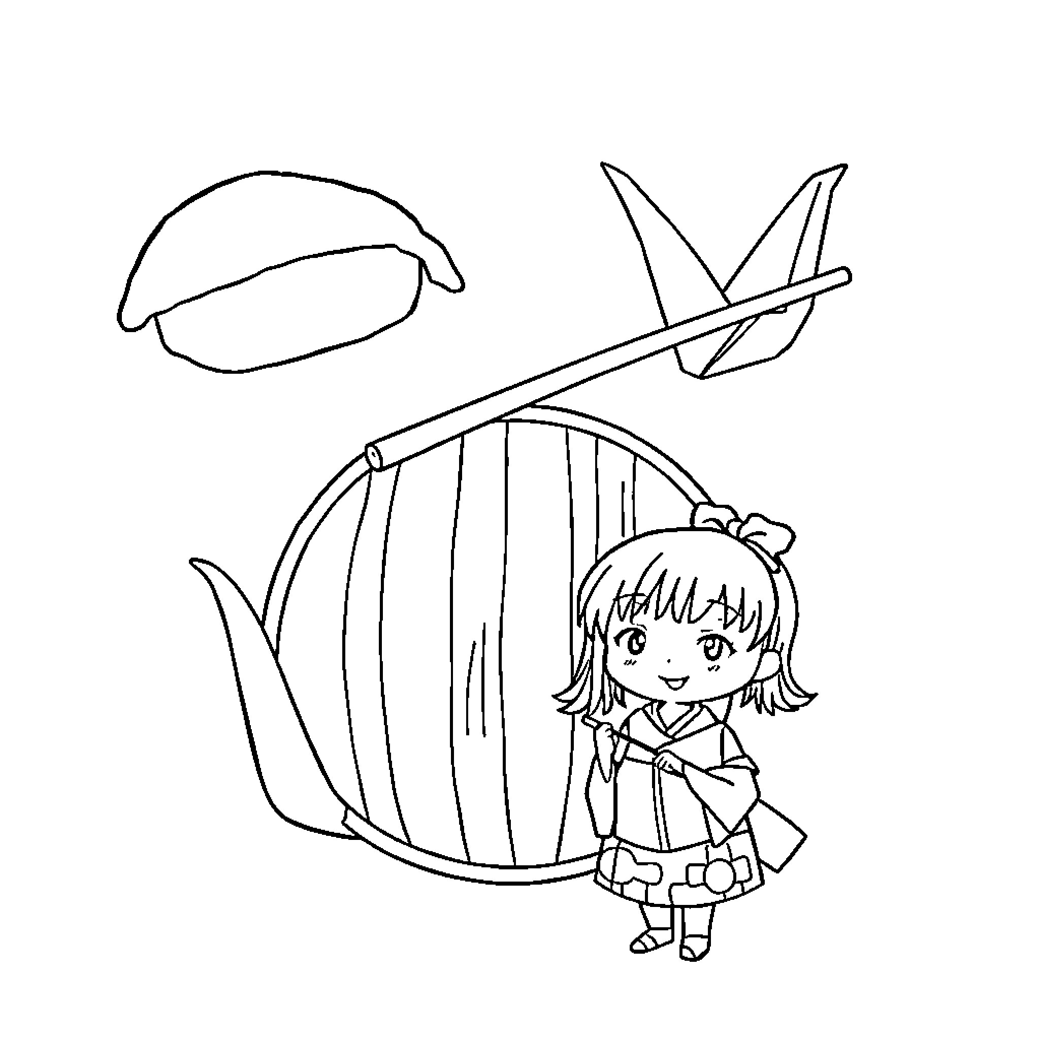Sushi chef girl with sushi tray and chopsticks Coloring Page (free black-and-white line drawing printable PDF for all, from beginners to advanced learners, including children, teens, adults, and seniors)