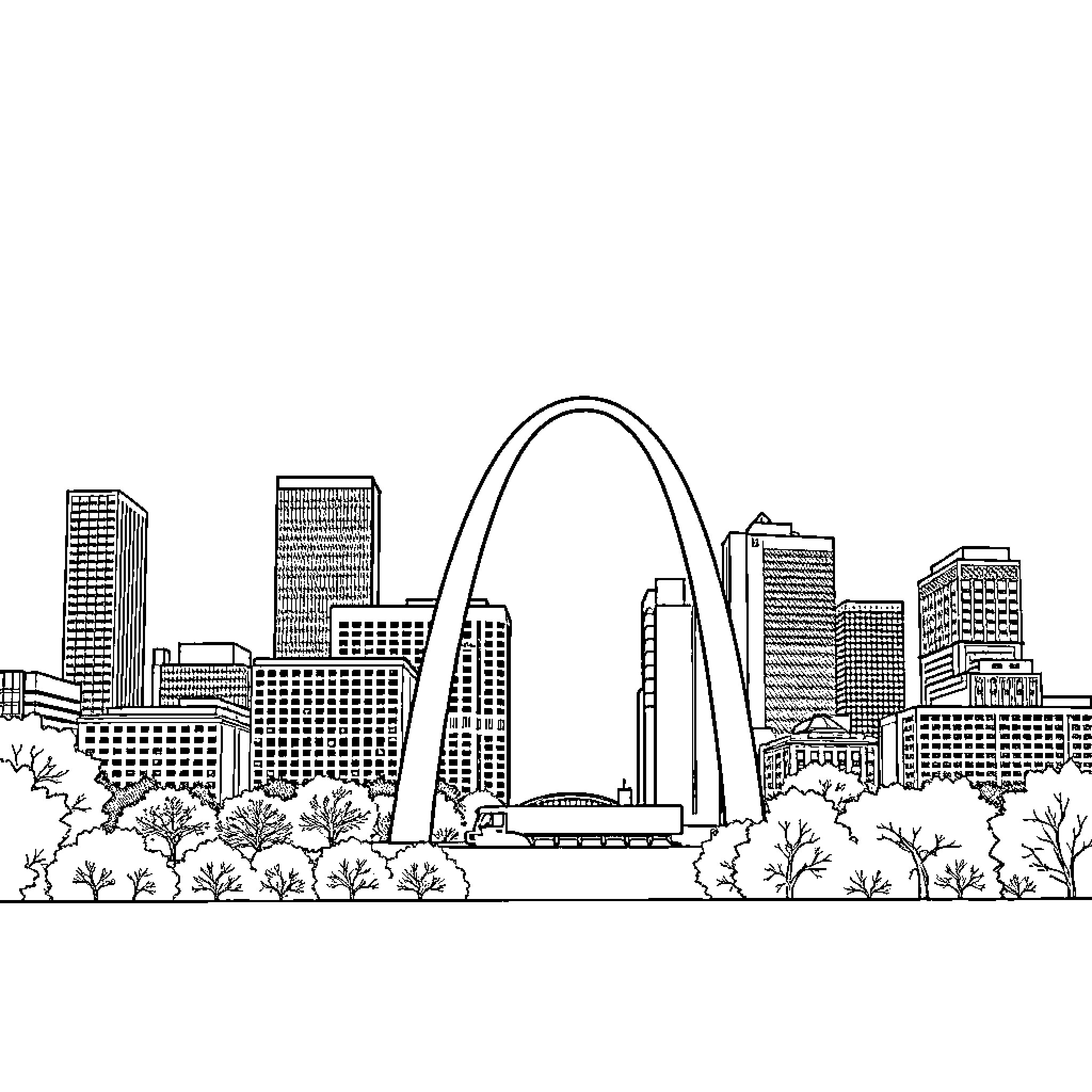 Skyline of a modern city with iconic landmarks Coloring Page (free black-and-white line drawing printable PDF for all, from beginners to advanced learners, including children, teens, adults, and seniors)