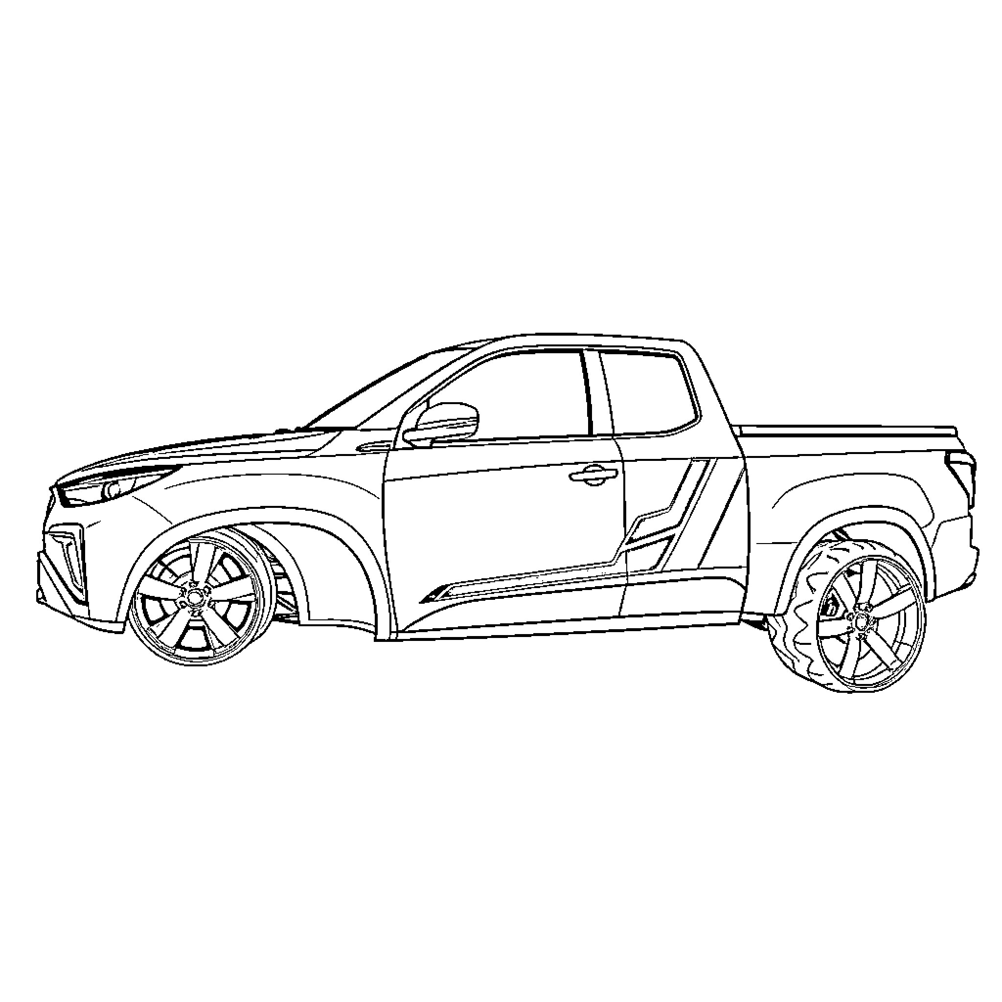 Car with custom wheels and styling Coloring Page (free black-and-white line drawing printable PDF for all, from beginners to advanced learners, including children, teens, adults, and seniors)