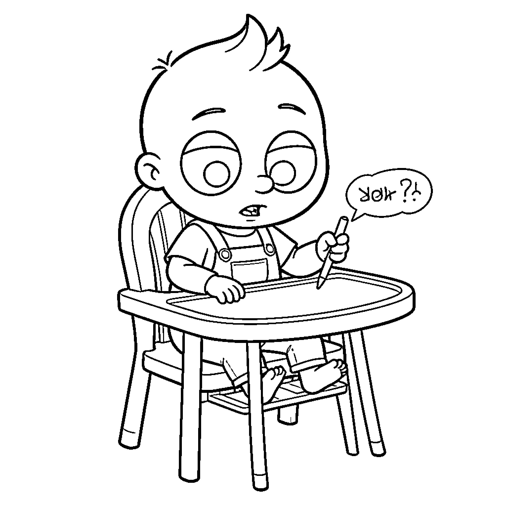 Stewie Griffin sitting at a table drawing something Coloring Page (free black-and-white line drawing printable PDF for all, from beginners to advanced learners, including children, teens, adults, and seniors)