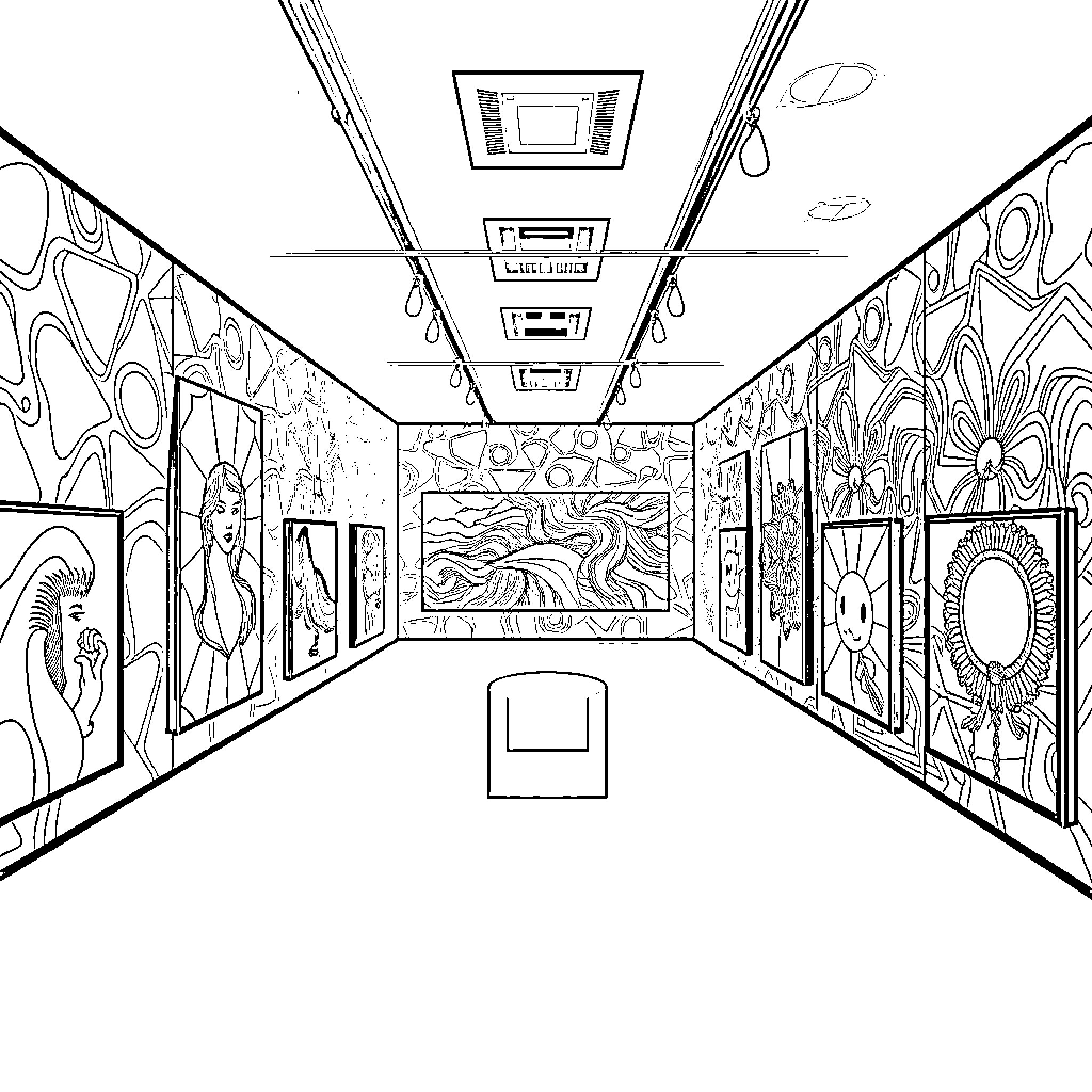 Gallery of Artistic Murals and Decor Coloring Page (free black-and-white line drawing printable PDF for all, from beginners to advanced learners, including children, teens, adults, and seniors)