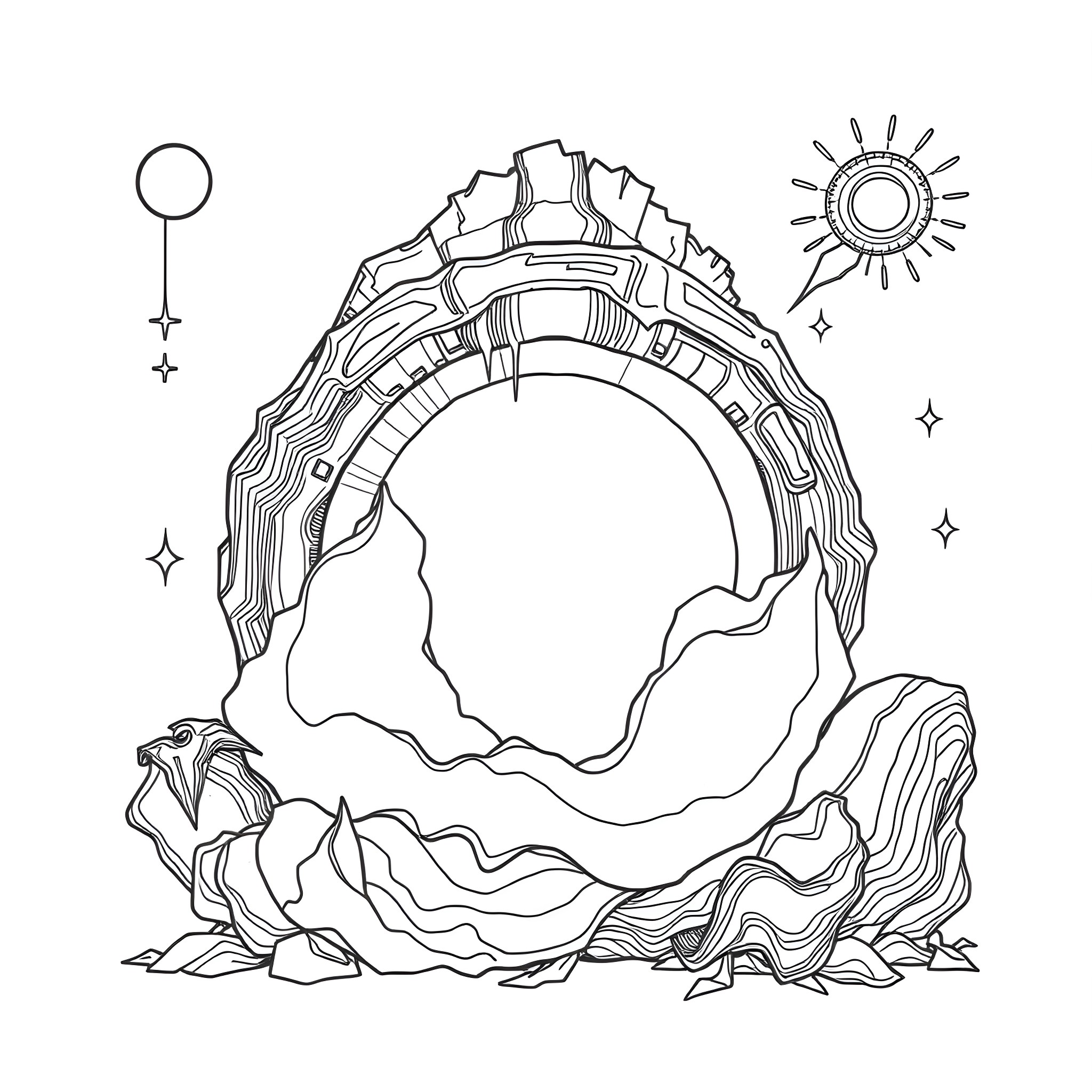 Kanye West in a surreal, abstract landscape Coloring Page (free black-and-white line drawing printable PDF for all, from beginners to advanced learners, including children, teens, adults, and seniors)