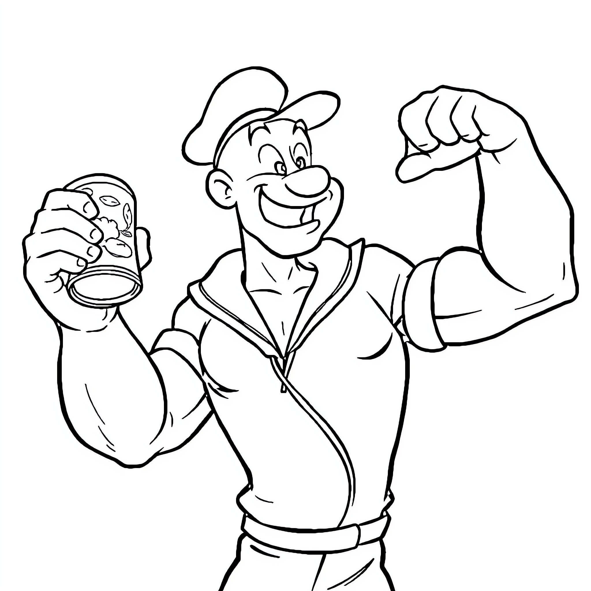 Popeye's Strength and Confidence Coloring Page (free black-and-white line drawing printable PDF for all, from beginners to advanced learners, including children, teens, adults, and seniors)