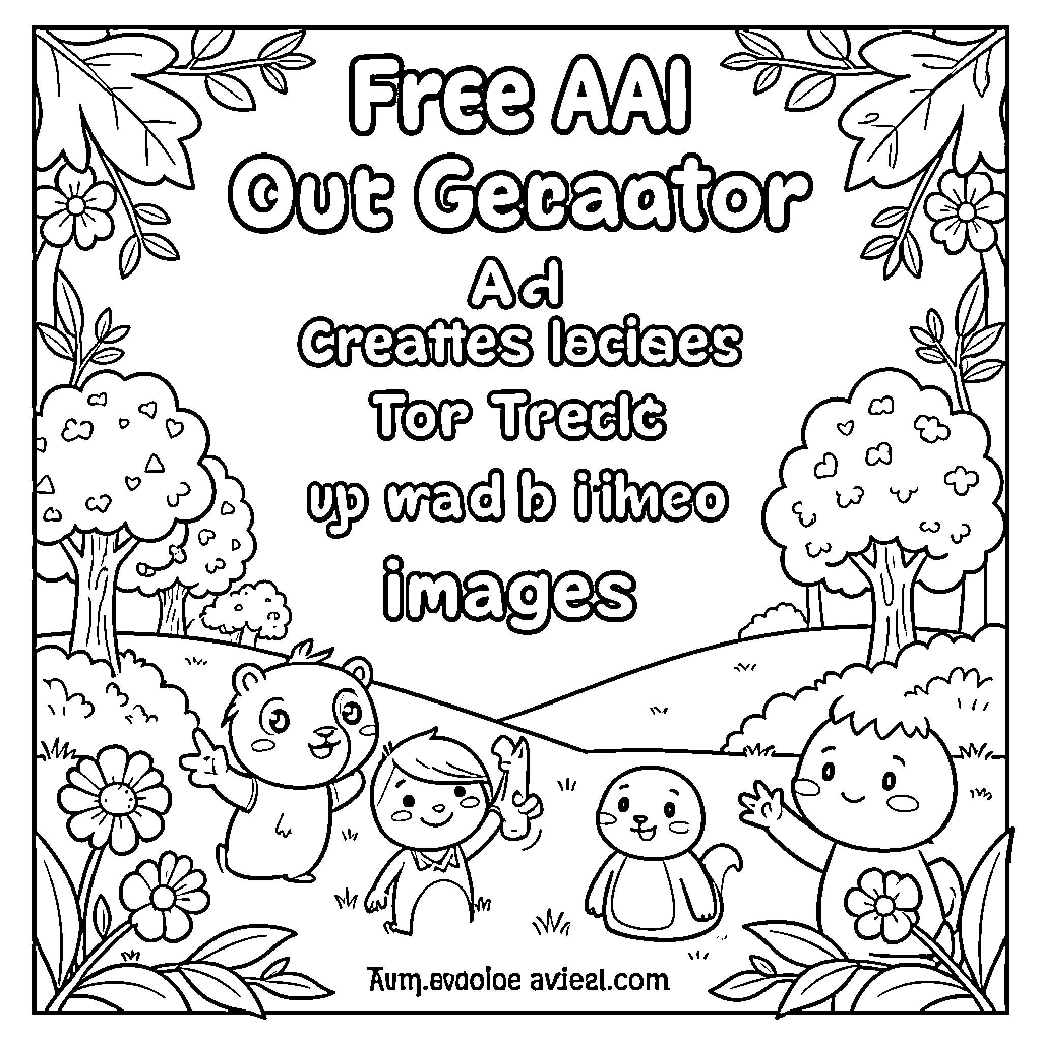 AI Generator featuring cute cartoon animals waving happily Coloring Page (free black-and-white line drawing printable PDF for all, from beginners to advanced learners, including children, teens, adults, and seniors)