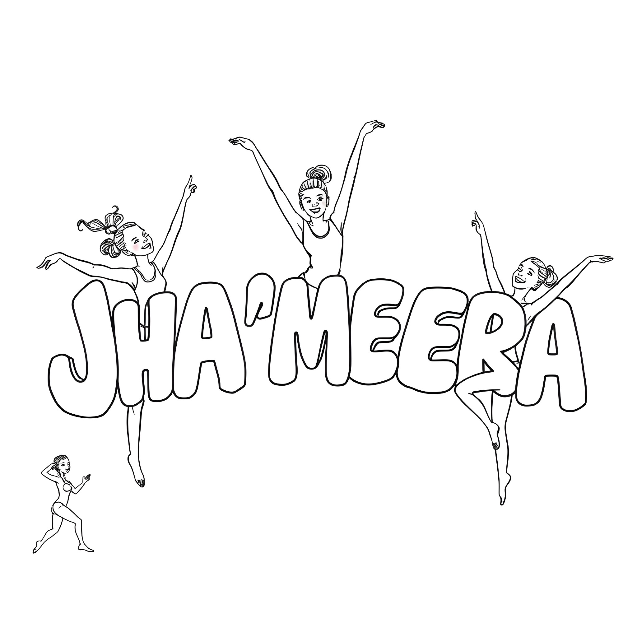 Girl dancers joyfully performing ballet Coloring Page (free black-and-white line drawing printable PDF for all, from beginners to advanced learners, including children, teens, adults, and seniors)