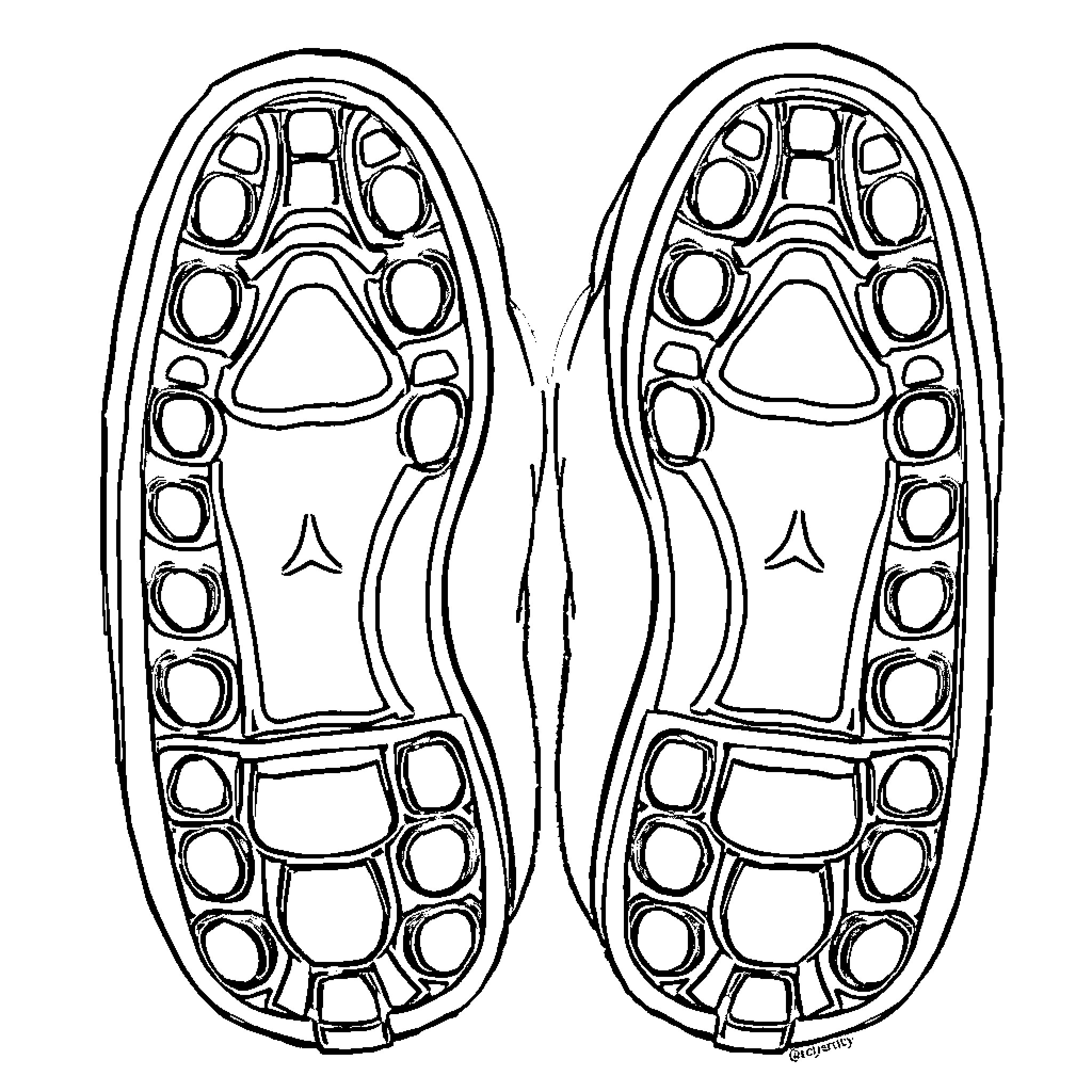Sole Imprints of Snowshoes Coloring Page (free black-and-white line drawing printable PDF for all, from beginners to advanced learners, including children, teens, adults, and seniors)