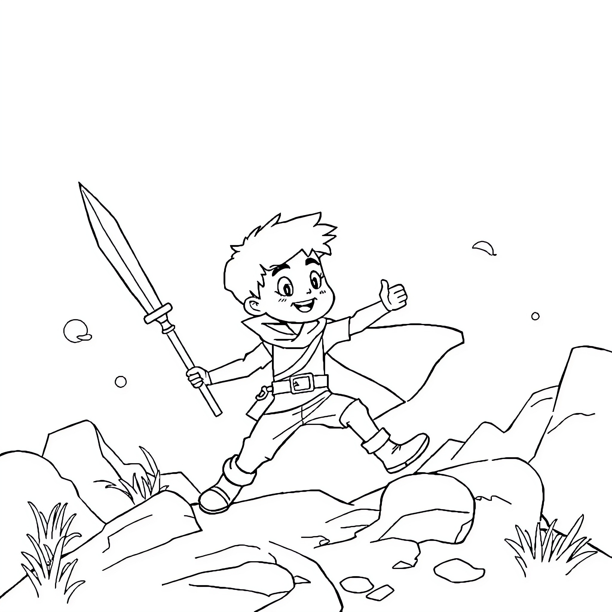 Story of a young adventurer exploring the outdoors Coloring Page (free black-and-white line drawing printable PDF for all, from beginners to advanced learners, including children, teens, adults, and seniors)