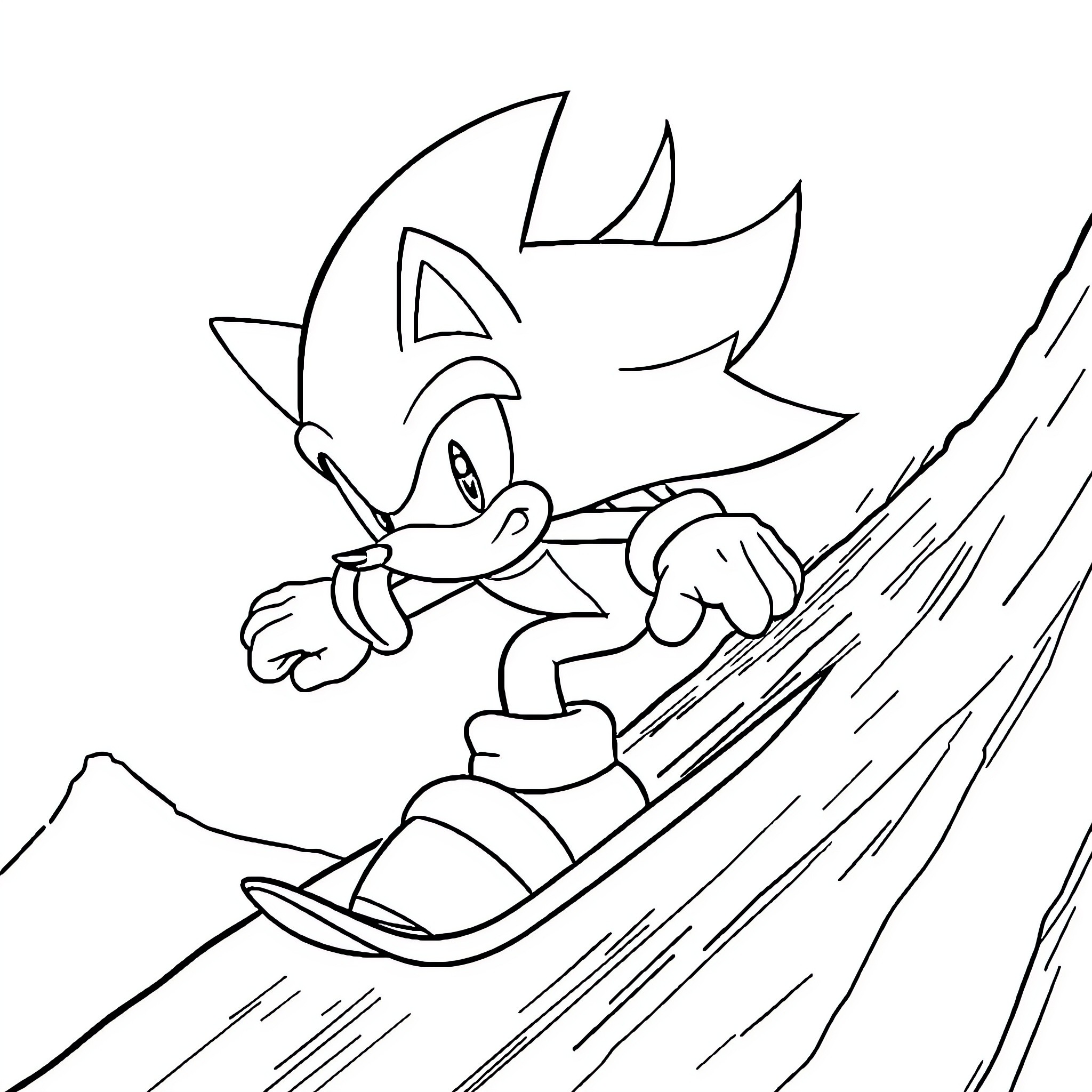 Shadow of a Speeding Cartoon Character on a Slope Coloring Page (free black-and-white line drawing printable PDF for all, from beginners to advanced learners, including children, teens, adults, and seniors)