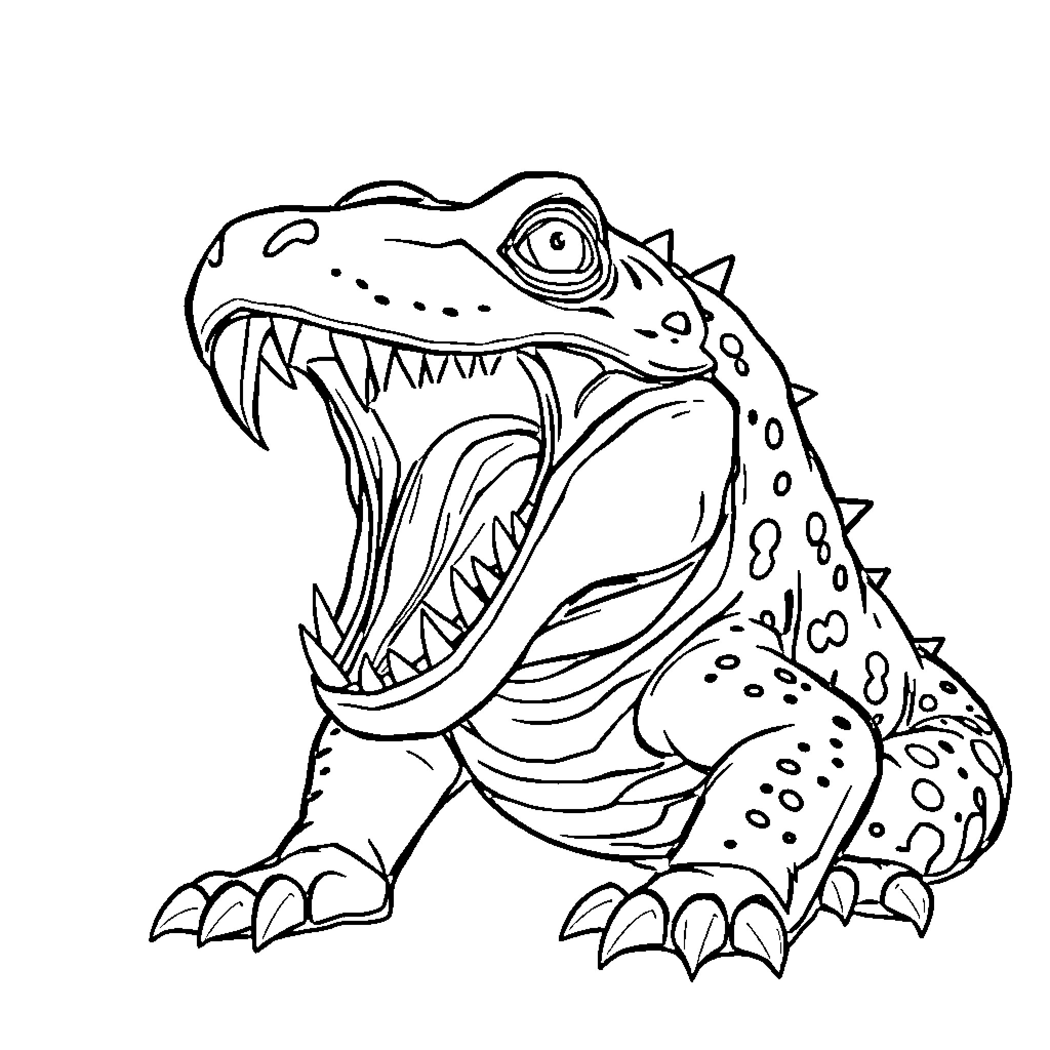 Gila Monster with Fierce Expression Coloring Page (free black-and-white line drawing printable PDF for all, from beginners to advanced learners, including children, teens, adults, and seniors)