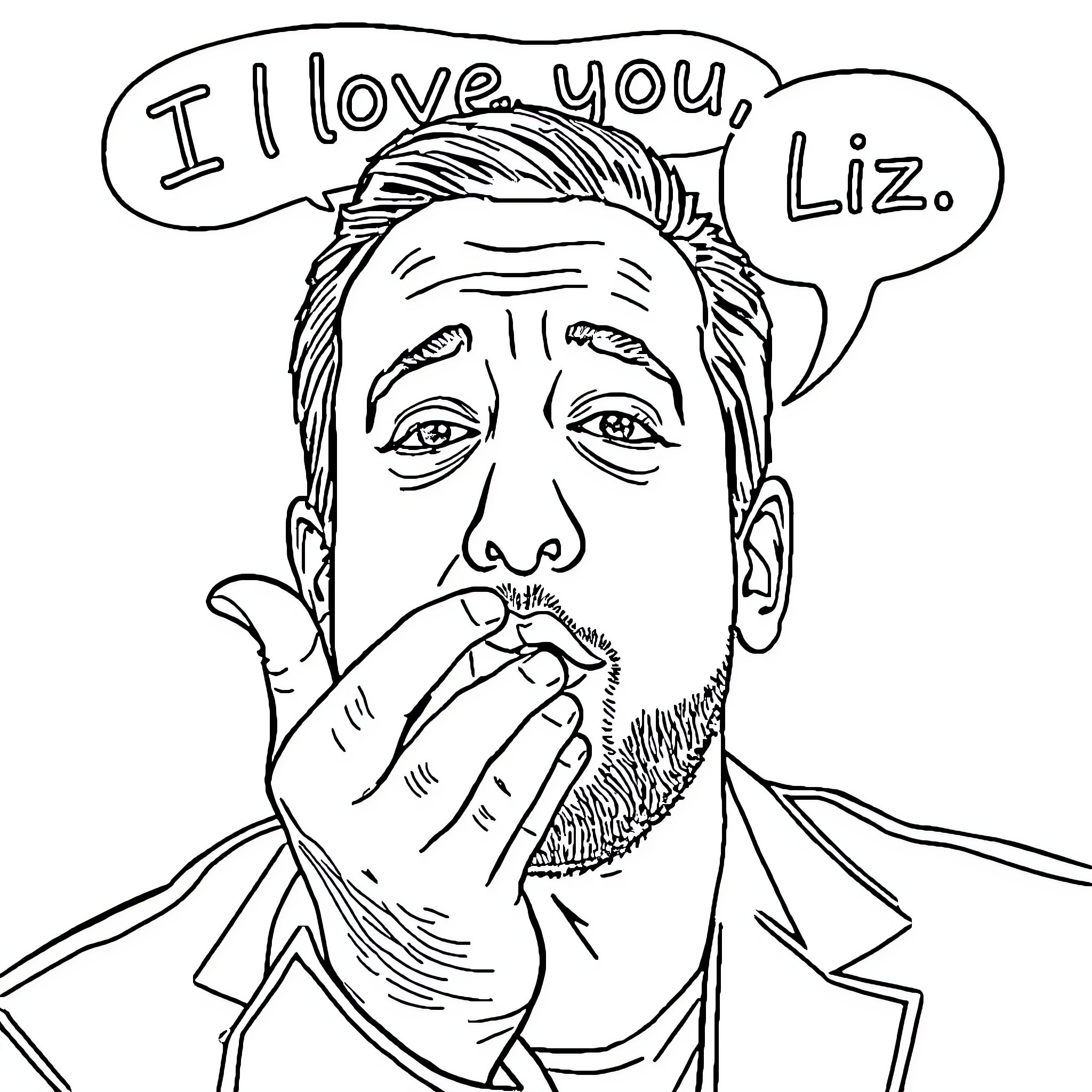 Adam Sandler's heartfelt expression of affection Coloring Page (free black-and-white line drawing printable PDF for all, from beginners to advanced learners, including children, teens, adults, and seniors)