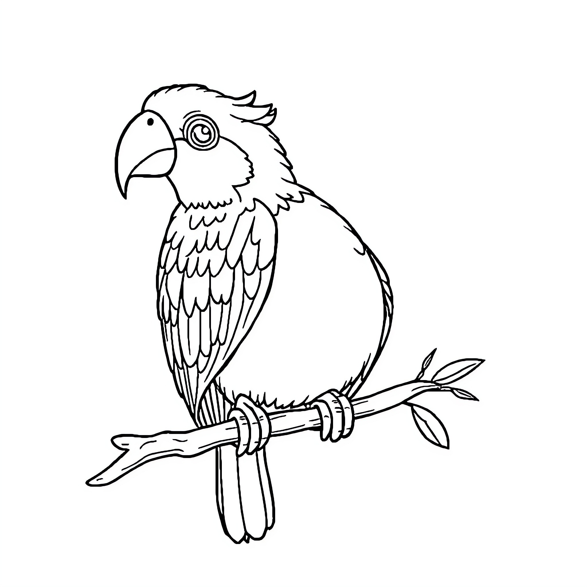 Animal parrot perched on branch Coloring Page (free black-and-white line drawing printable PDF for all, from beginners to advanced learners, including children, teens, adults, and seniors)