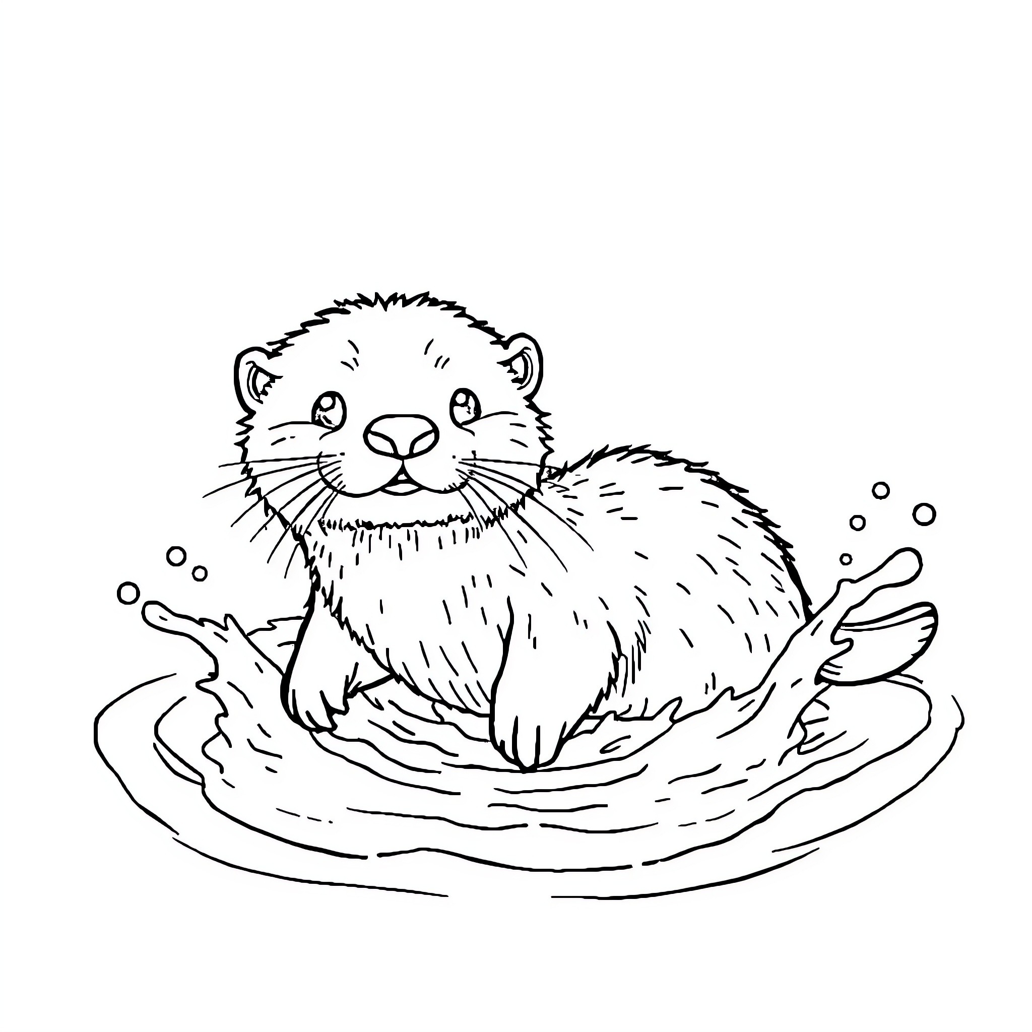 Otter playing happily in the water Coloring Page (free black-and-white line drawing printable PDF for all, from beginners to advanced learners, including children, teens, adults, and seniors)