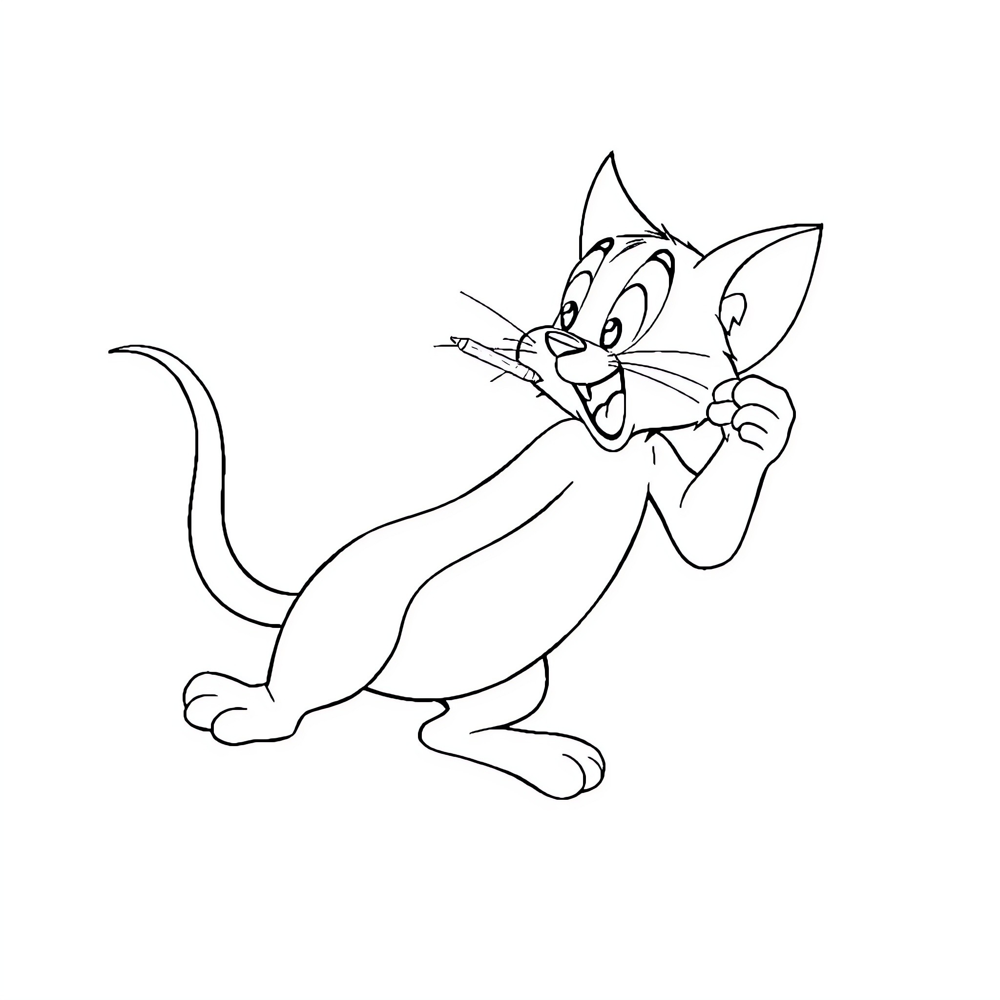 Tom the playful cartoon cat Coloring Page (free black-and-white line drawing printable PDF for all, from beginners to advanced learners, including children, teens, adults, and seniors)