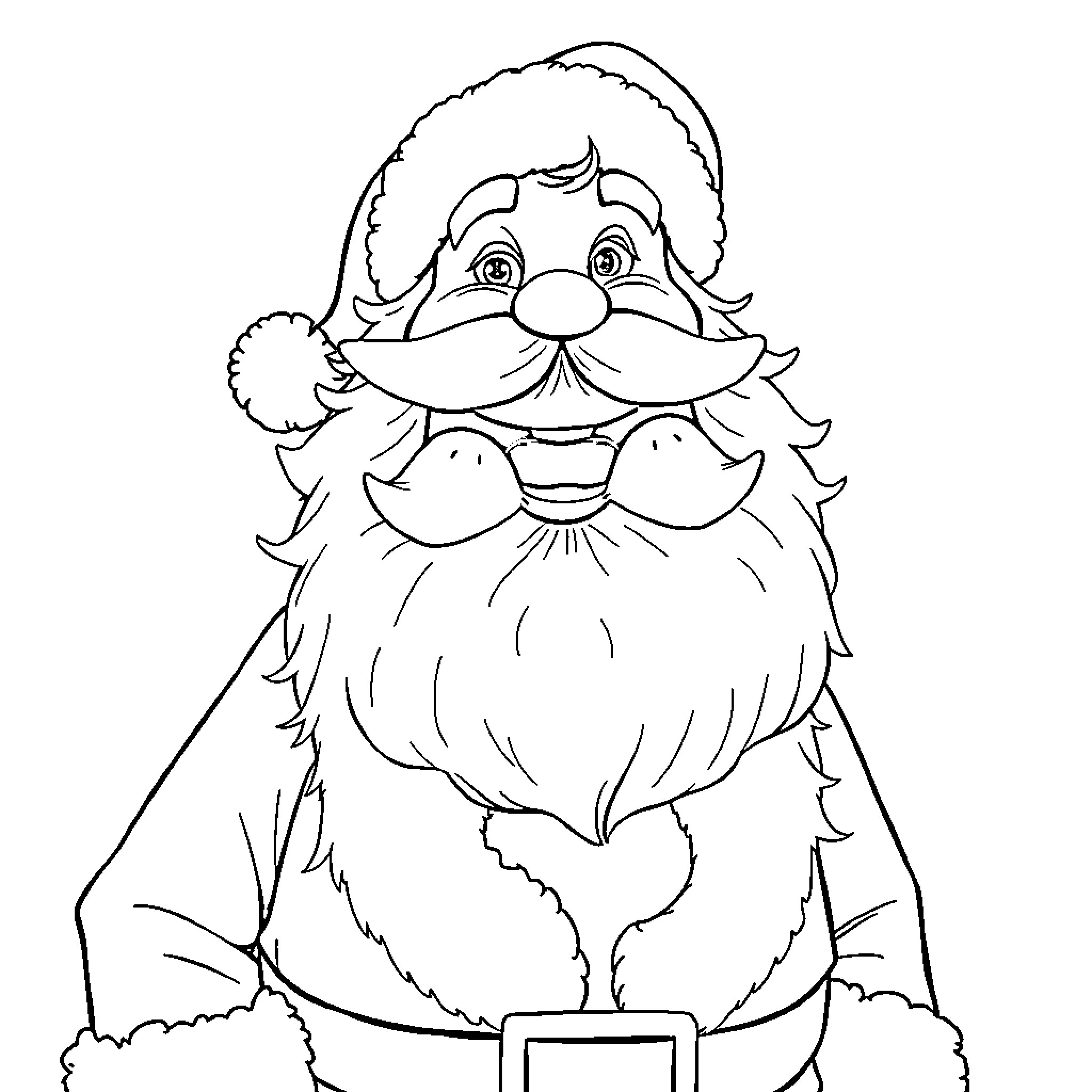 Santa in a joyful winter outfit Coloring Page (free black-and-white line drawing printable PDF for all, from beginners to advanced learners, including children, teens, adults, and seniors)