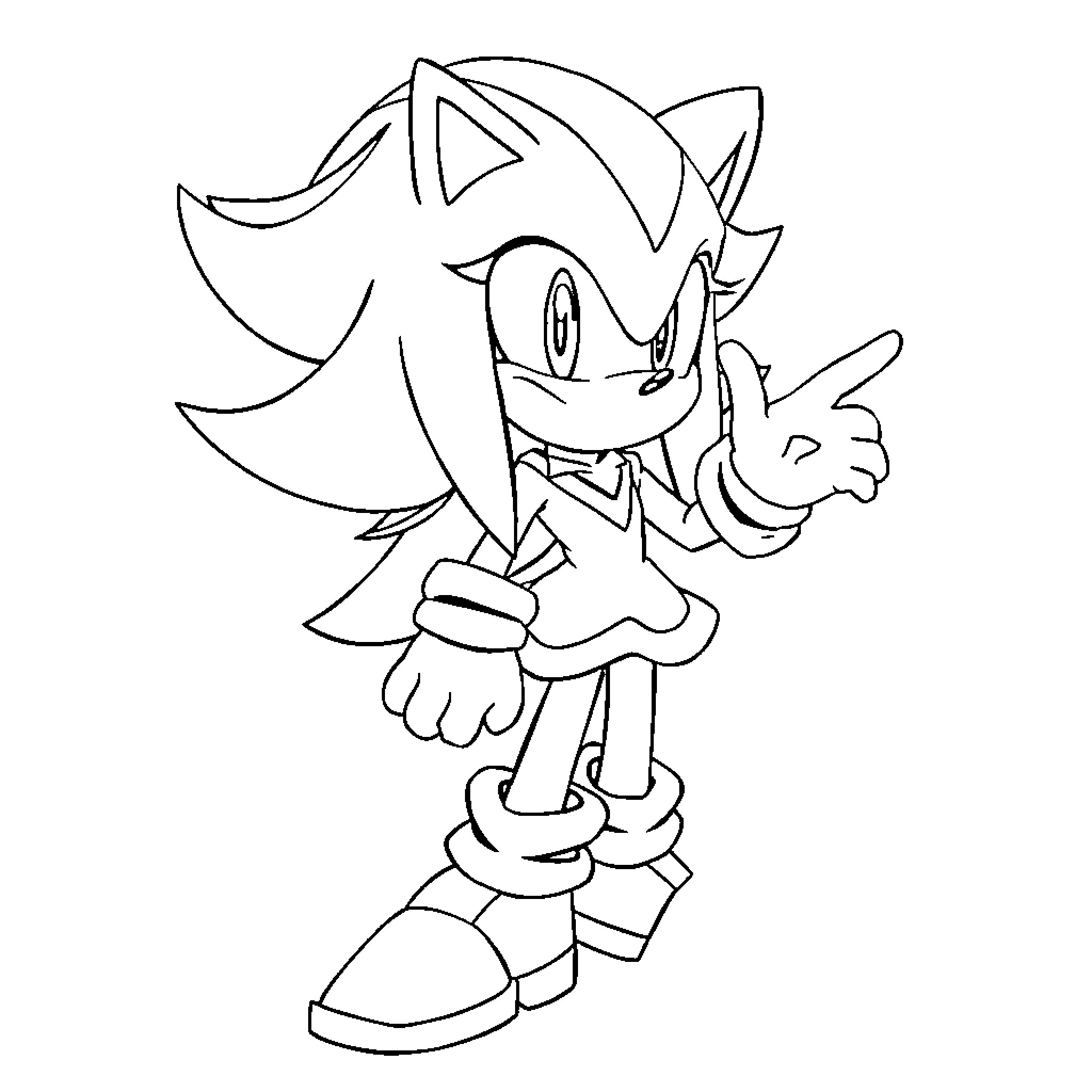 Shadow Hedgehog in action pose Coloring Page (free black-and-white line drawing printable PDF for all, from beginners to advanced learners, including children, teens, adults, and seniors)