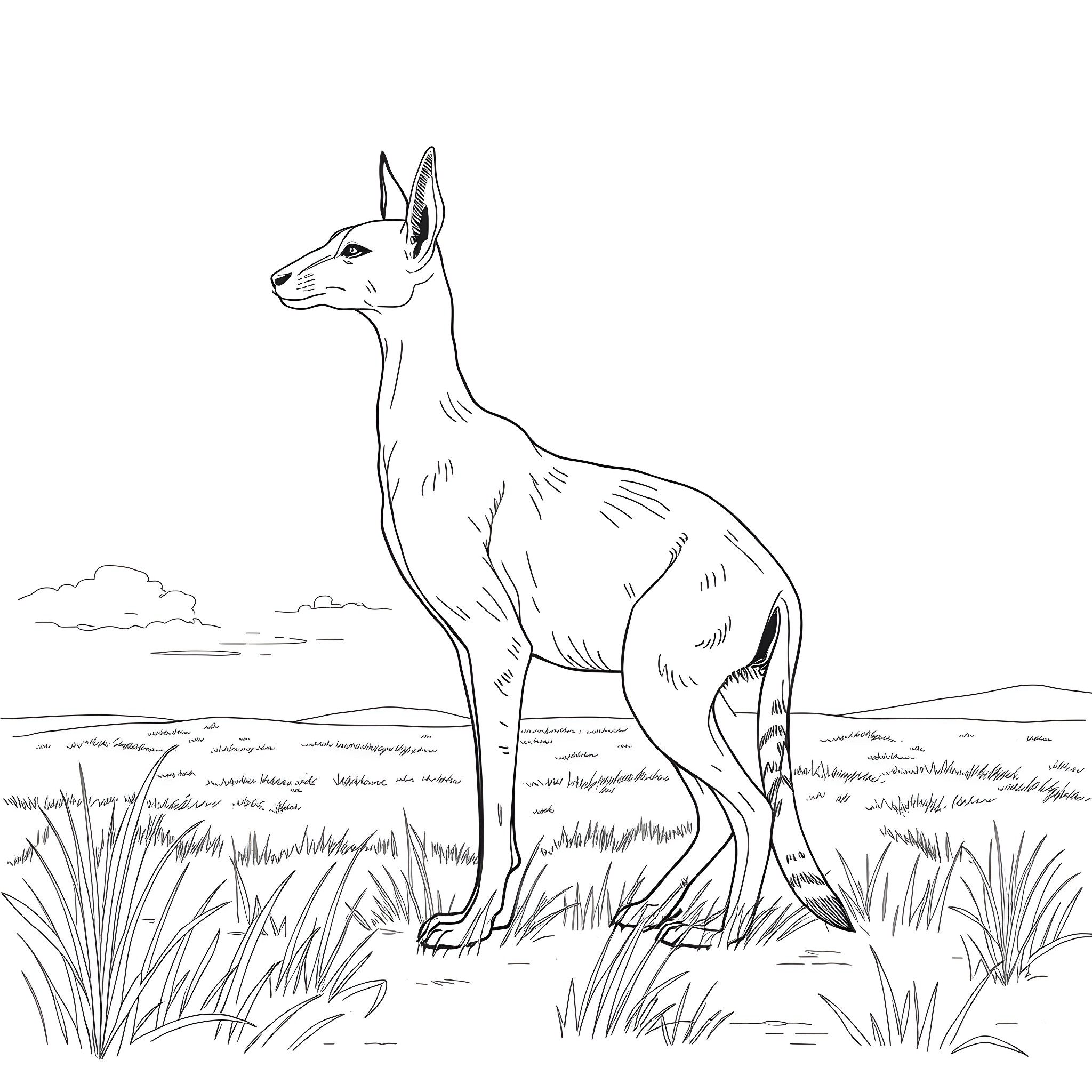 Weasel standing alert in a grassy field Coloring Page (free black-and-white line drawing printable PDF for all, from beginners to advanced learners, including children, teens, adults, and seniors)