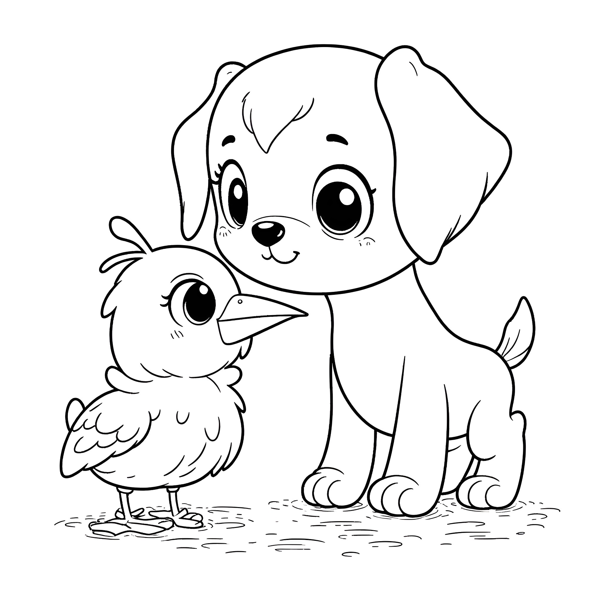 Bluey playing with a bird friend Coloring Page (free black-and-white line drawing printable PDF for all, from beginners to advanced learners, including children, teens, adults, and seniors)