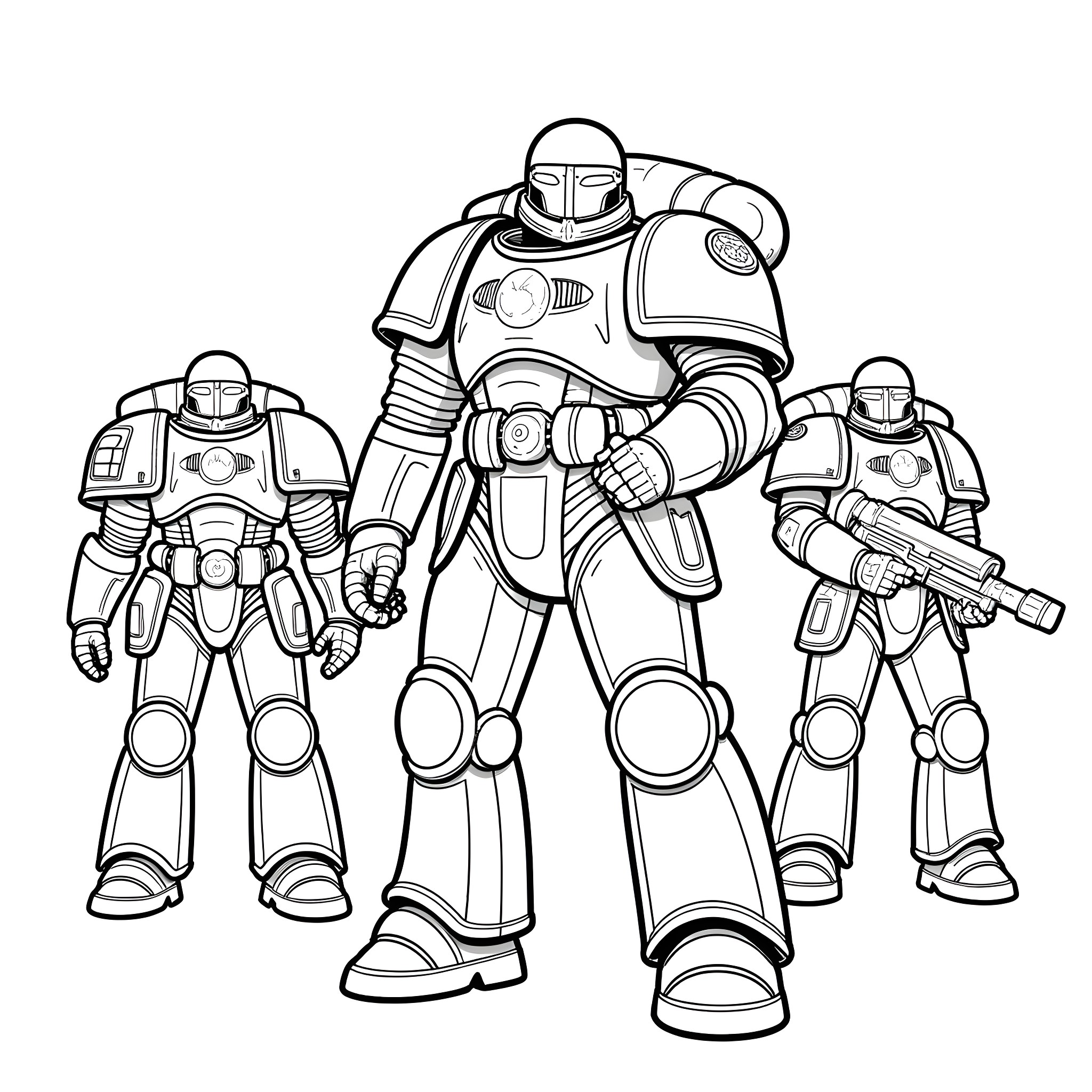 Ultramarines in battle formation Coloring Page (free black-and-white line drawing printable PDF for all, from beginners to advanced learners, including children, teens, adults, and seniors)