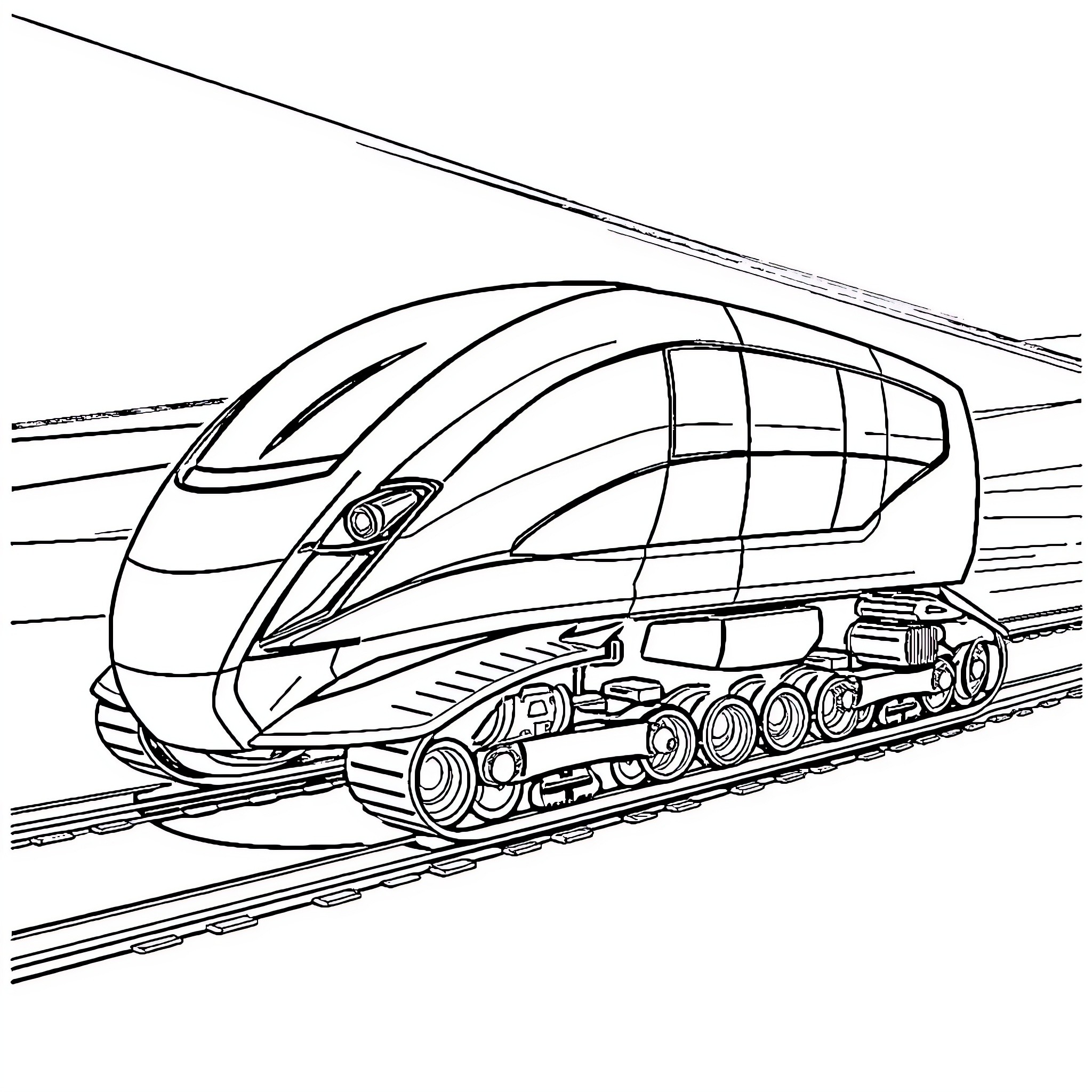 Ultraman Futuristic High-Speed Train Coloring Page (free black-and-white line drawing printable PDF for all, from beginners to advanced learners, including children, teens, adults, and seniors)
