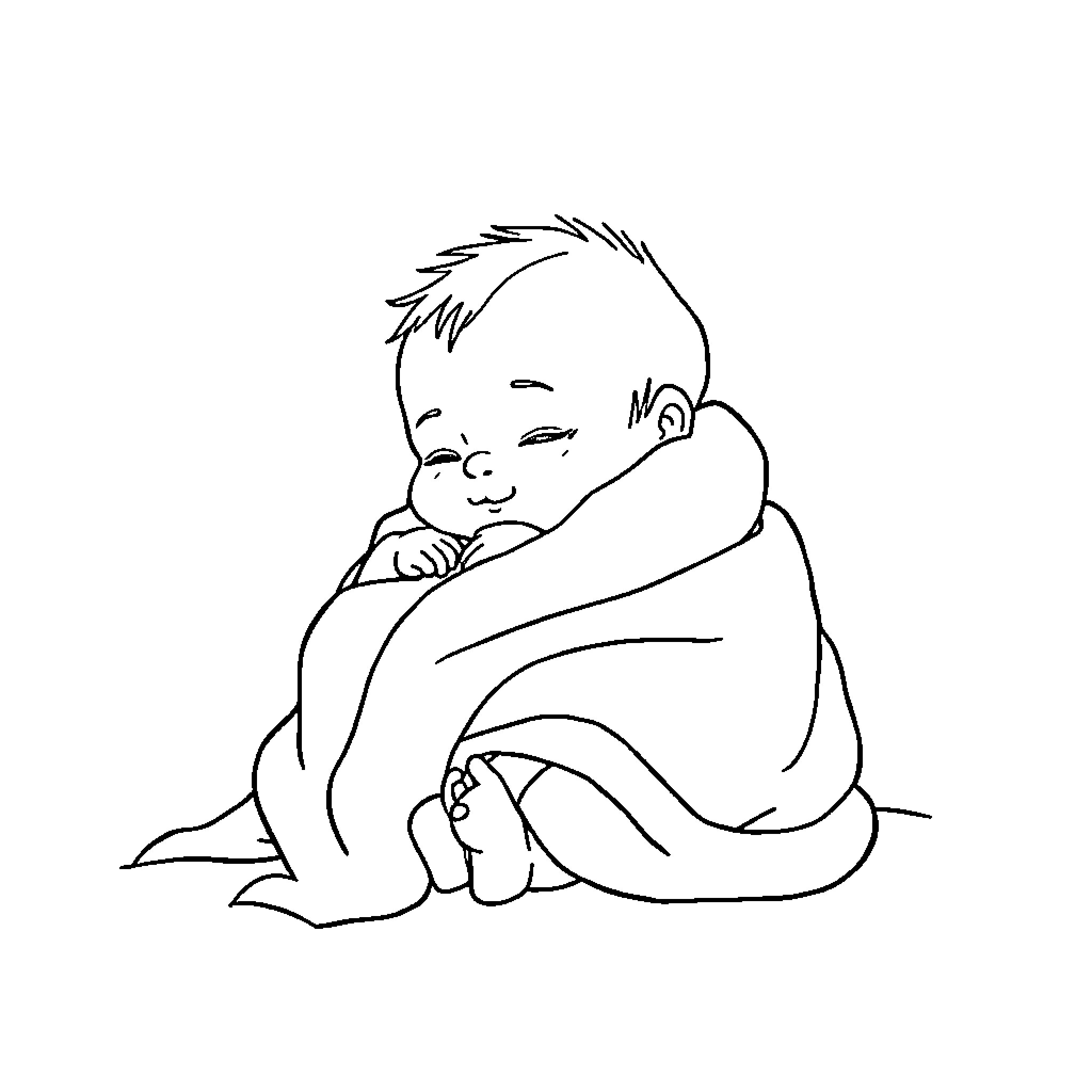 Baby snug and cozy in a warm blanket Coloring Page (free black-and-white line drawing printable PDF for all, from beginners to advanced learners, including children, teens, adults, and seniors)