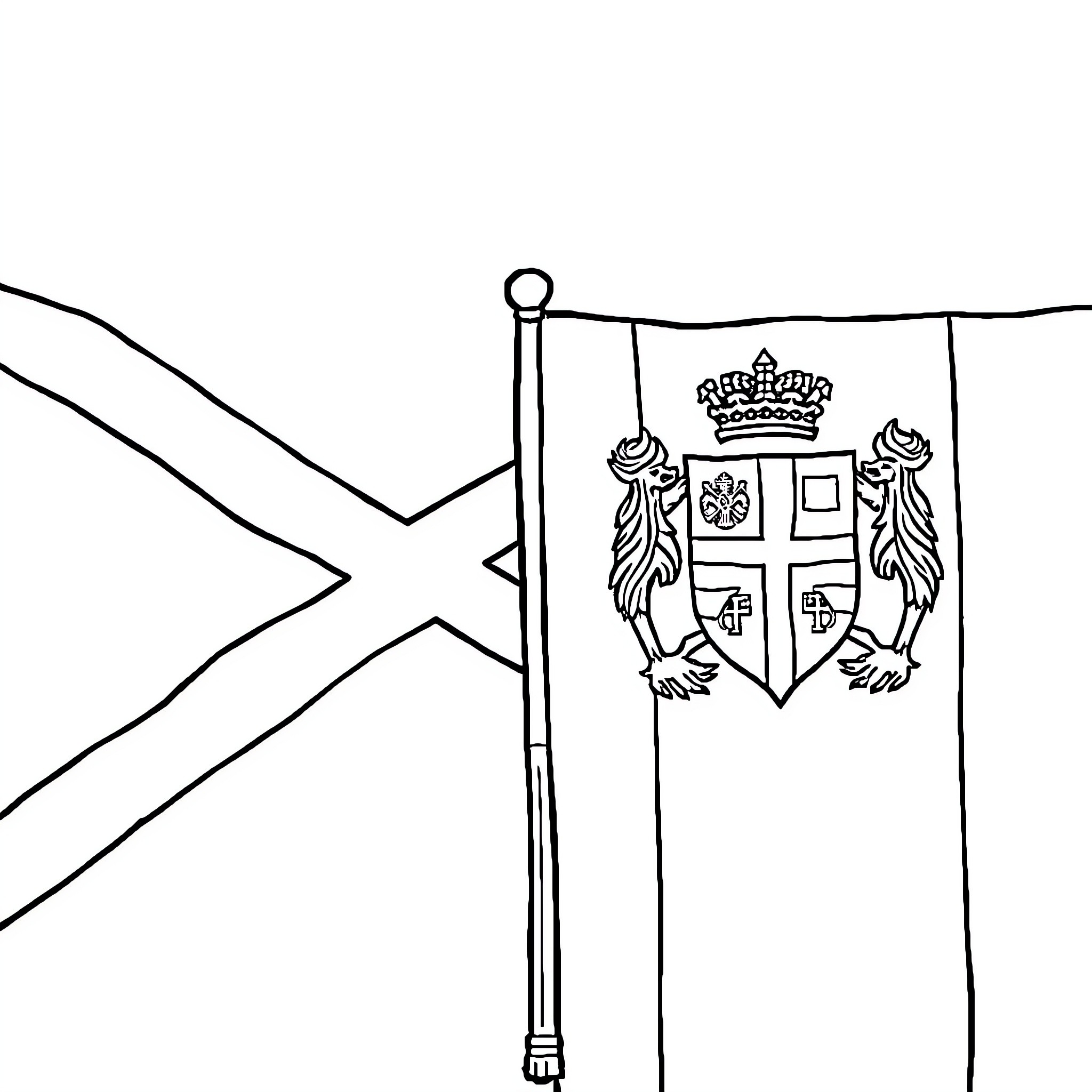 Flag with coat of arms displayed prominently Coloring Page (free black-and-white line drawing printable PDF for all, from beginners to advanced learners, including children, teens, adults, and seniors)