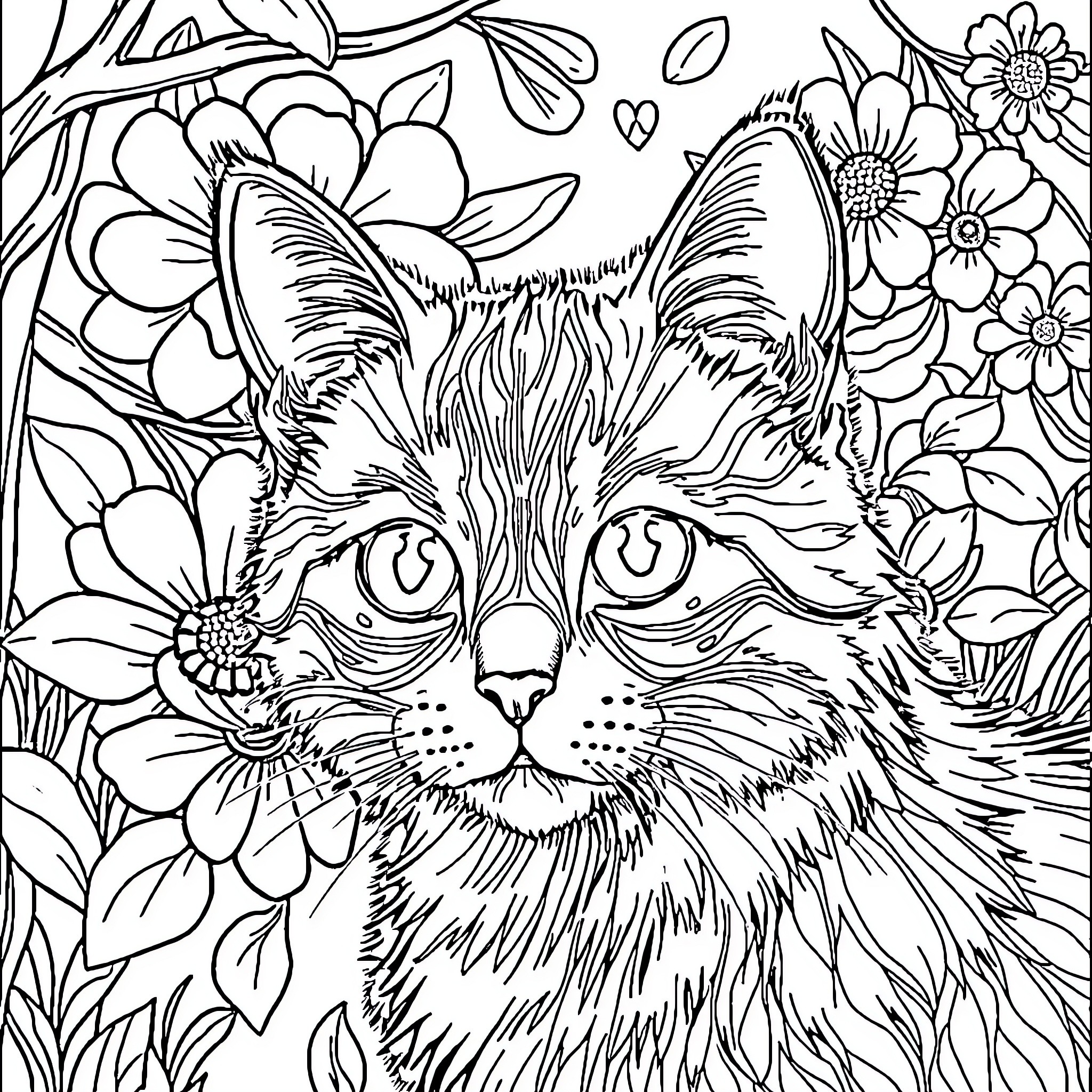 Children playing in a colorful flower garden Coloring Page (free black-and-white line drawing printable PDF for all, from beginners to advanced learners, including children, teens, adults, and seniors)