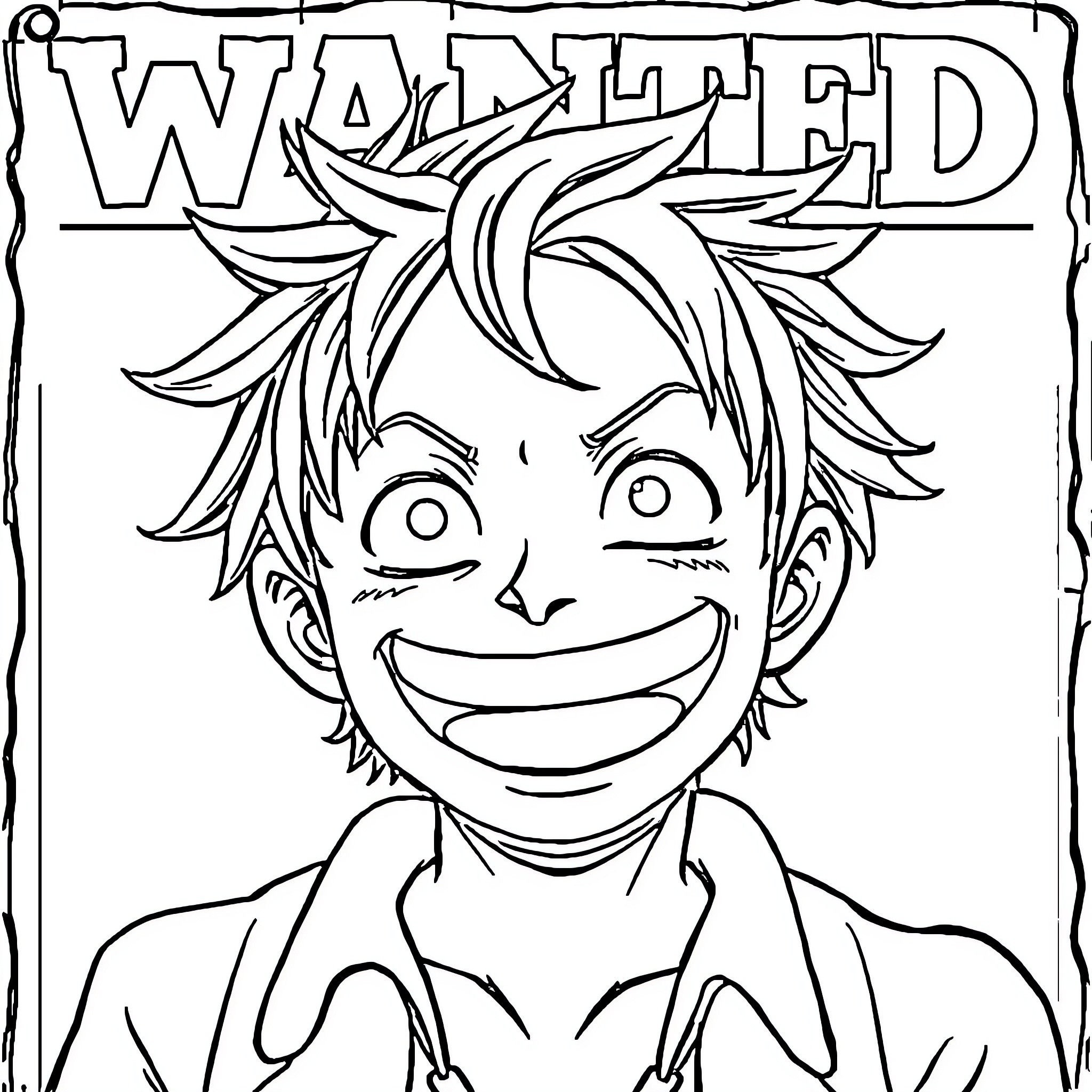 Luffy's Energetic and Playful Expression Coloring Page (free black-and-white line drawing printable PDF for all, from beginners to advanced learners, including children, teens, adults, and seniors)