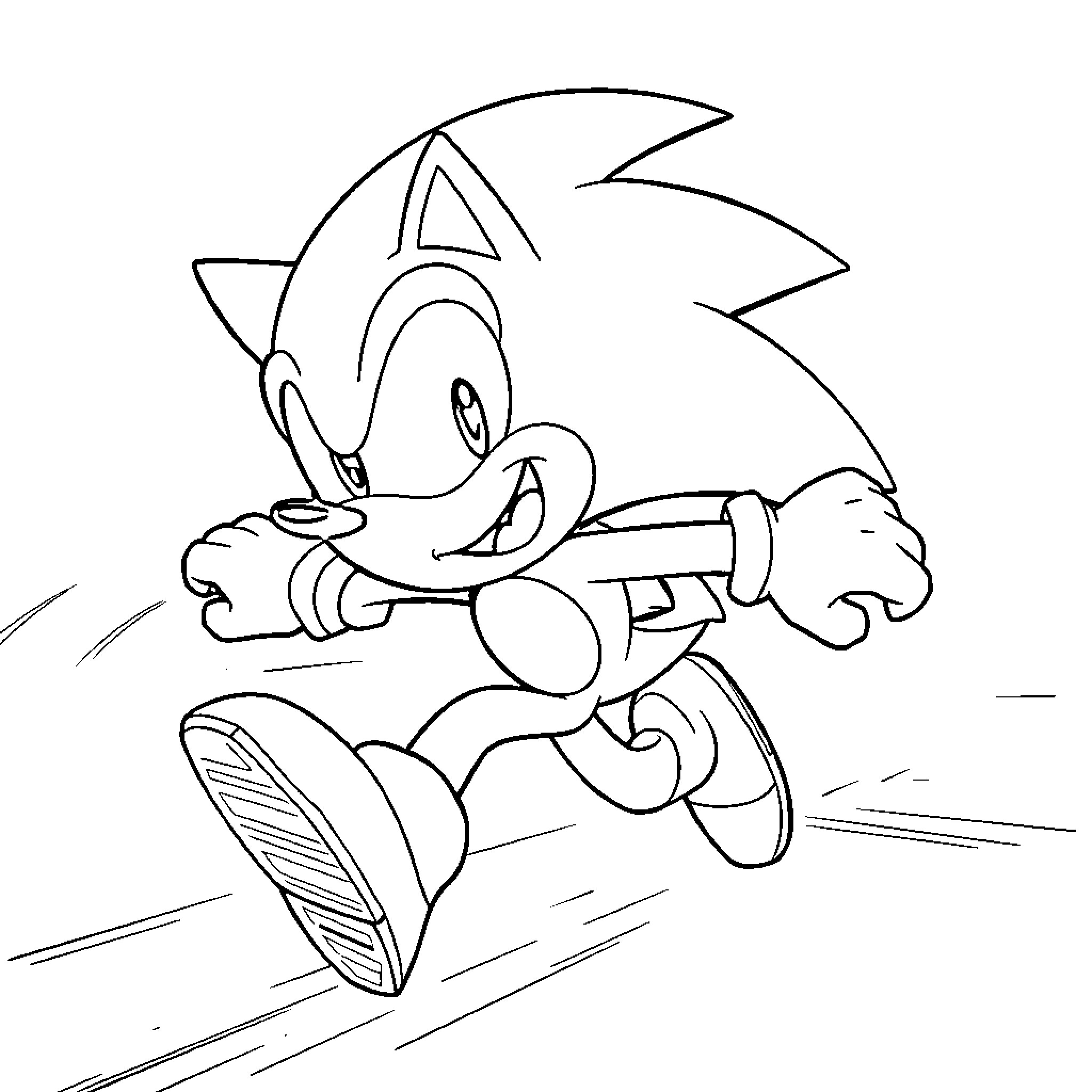 Sonic running swiftly through the landscape Coloring Page (free black-and-white line drawing printable PDF for all, from beginners to advanced learners, including children, teens, adults, and seniors)