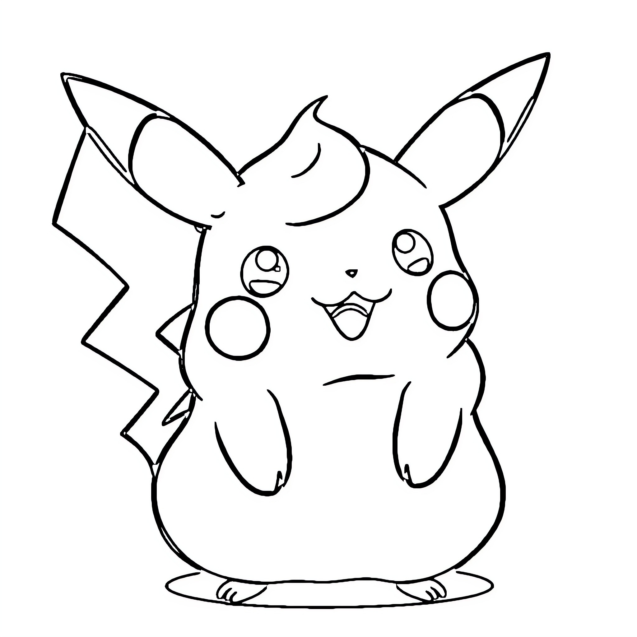 Pikachu making a funny face Coloring Page (free black-and-white line drawing printable PDF for all, from beginners to advanced learners, including children, teens, adults, and seniors)