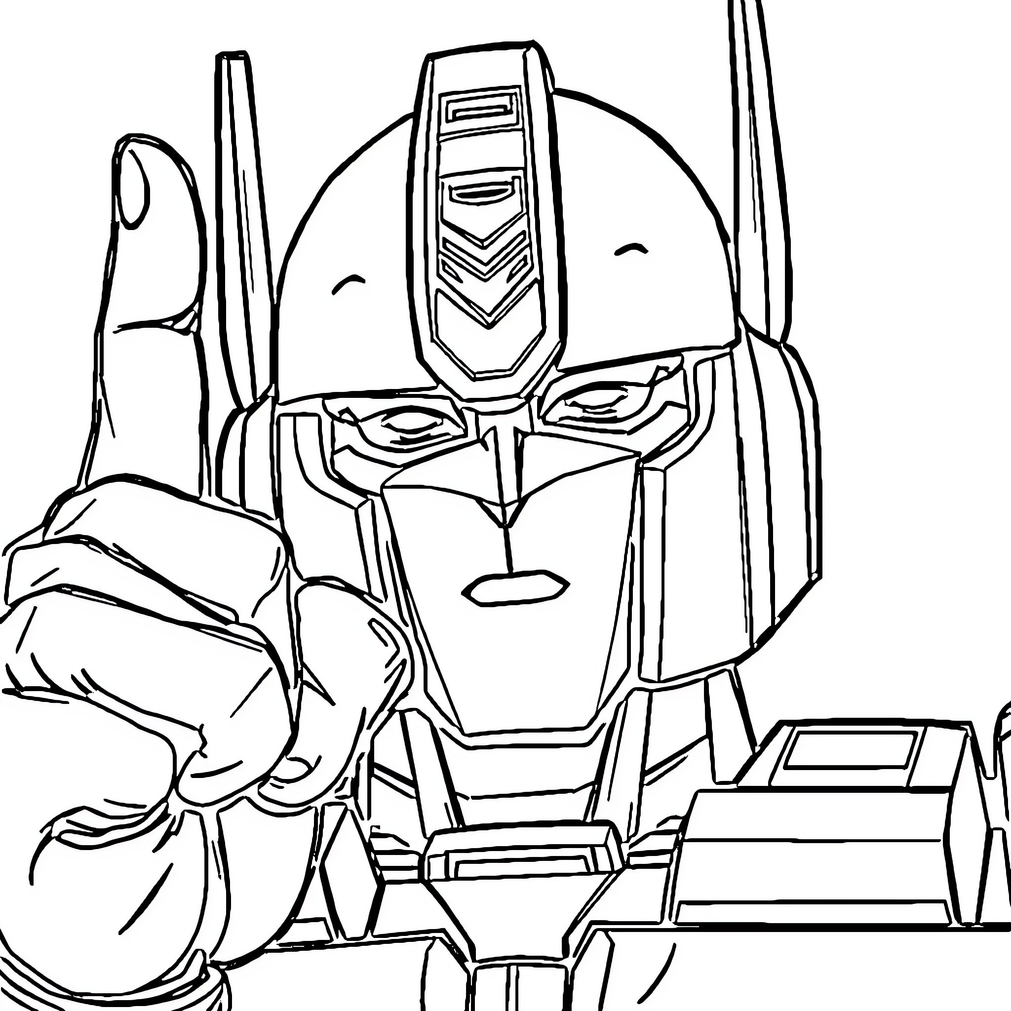 Optimus Prime preparing for battle Coloring Page (free black-and-white line drawing printable PDF for all, from beginners to advanced learners, including children, teens, adults, and seniors)