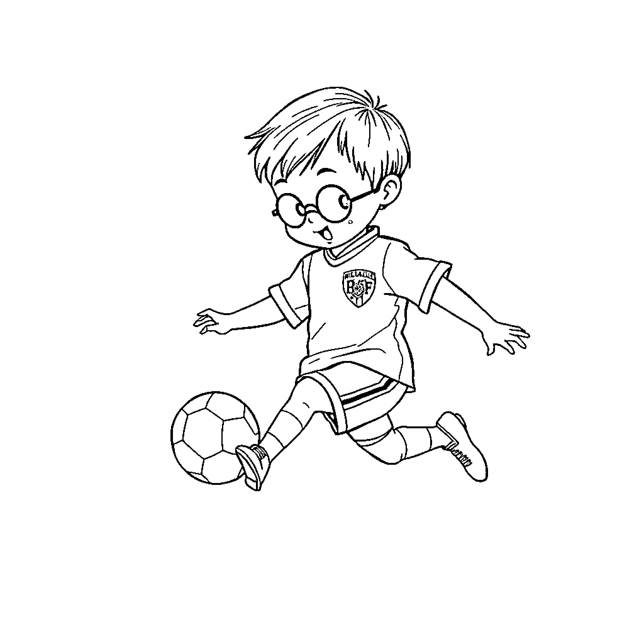 Baby Harry Potter playing with soccer ball Coloring Page (free black-and-white line drawing printable PDF for all, from beginners to advanced learners, including children, teens, adults, and seniors)