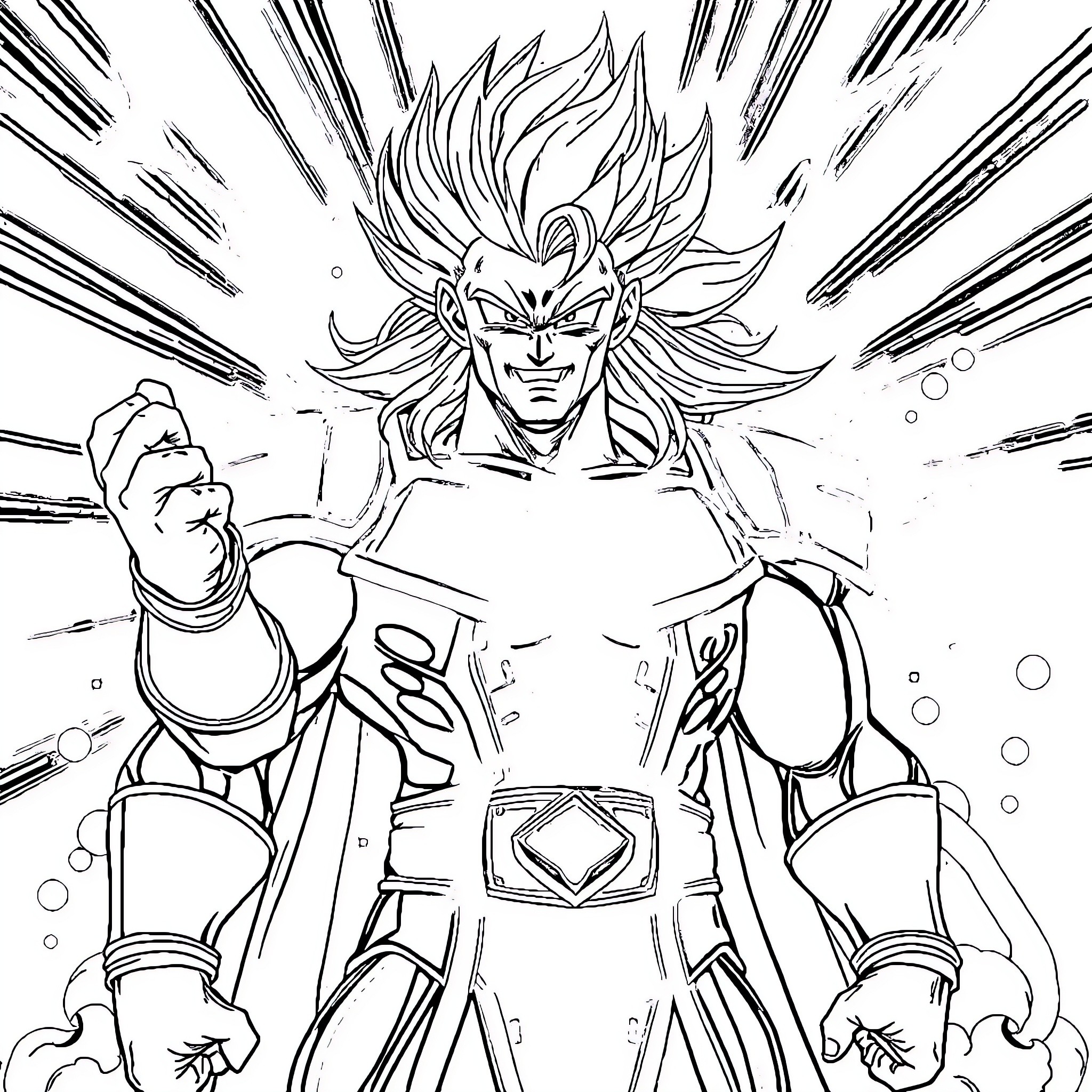 All Might's Powerful Heroic Stance Coloring Page (free black-and-white line drawing printable PDF for all, from beginners to advanced learners, including children, teens, adults, and seniors)