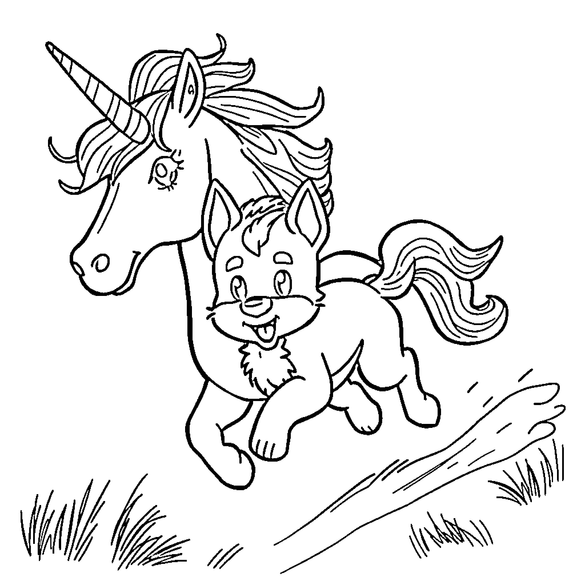 Bluey and the Magical Unicorn Adventure Coloring Page (free black-and-white line drawing printable PDF for all, from beginners to advanced learners, including children, teens, adults, and seniors)