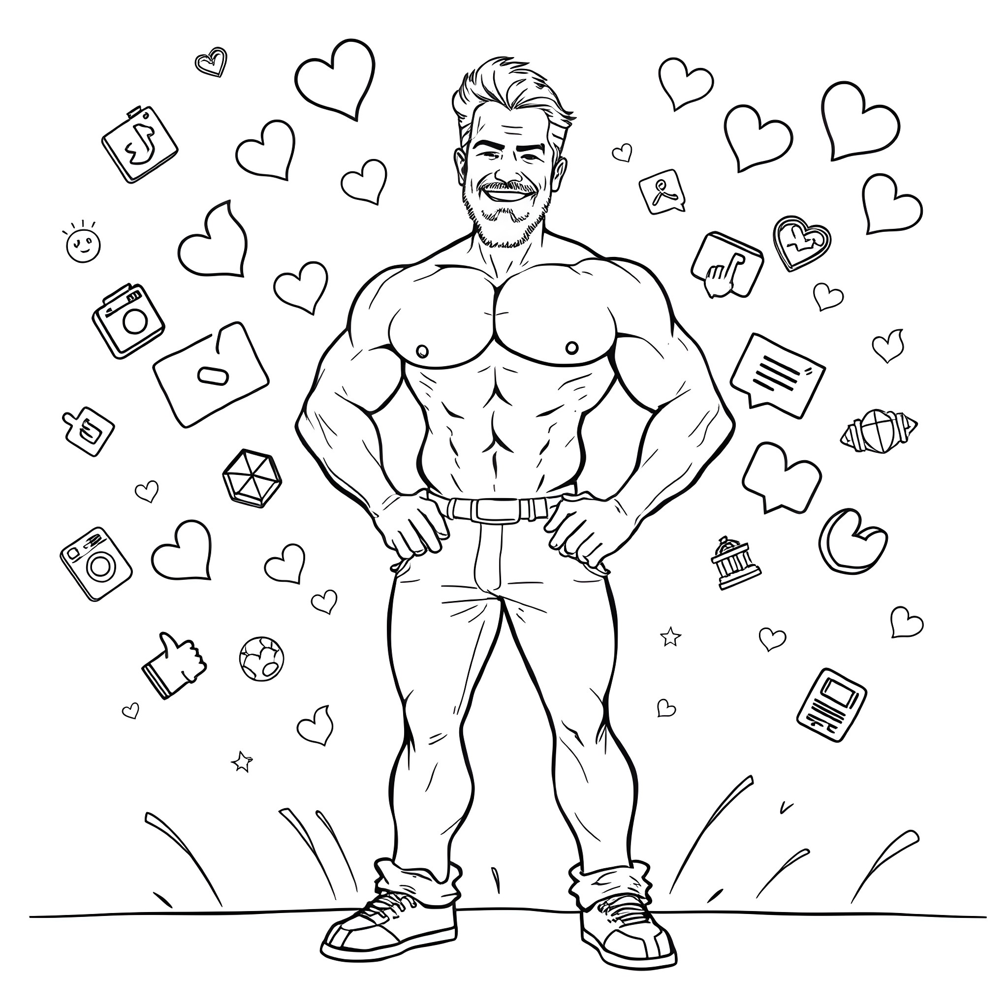 Barry Wood's Confident and Charming Pose Coloring Page (free black-and-white line drawing printable PDF for all, from beginners to advanced learners, including children, teens, adults, and seniors)