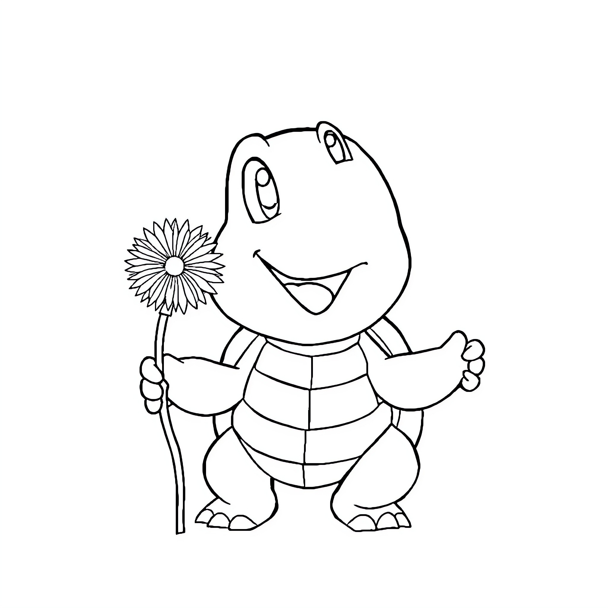 Koopa character holding a flower Coloring Page (free black-and-white line drawing printable PDF for all, from beginners to advanced learners, including children, teens, adults, and seniors)