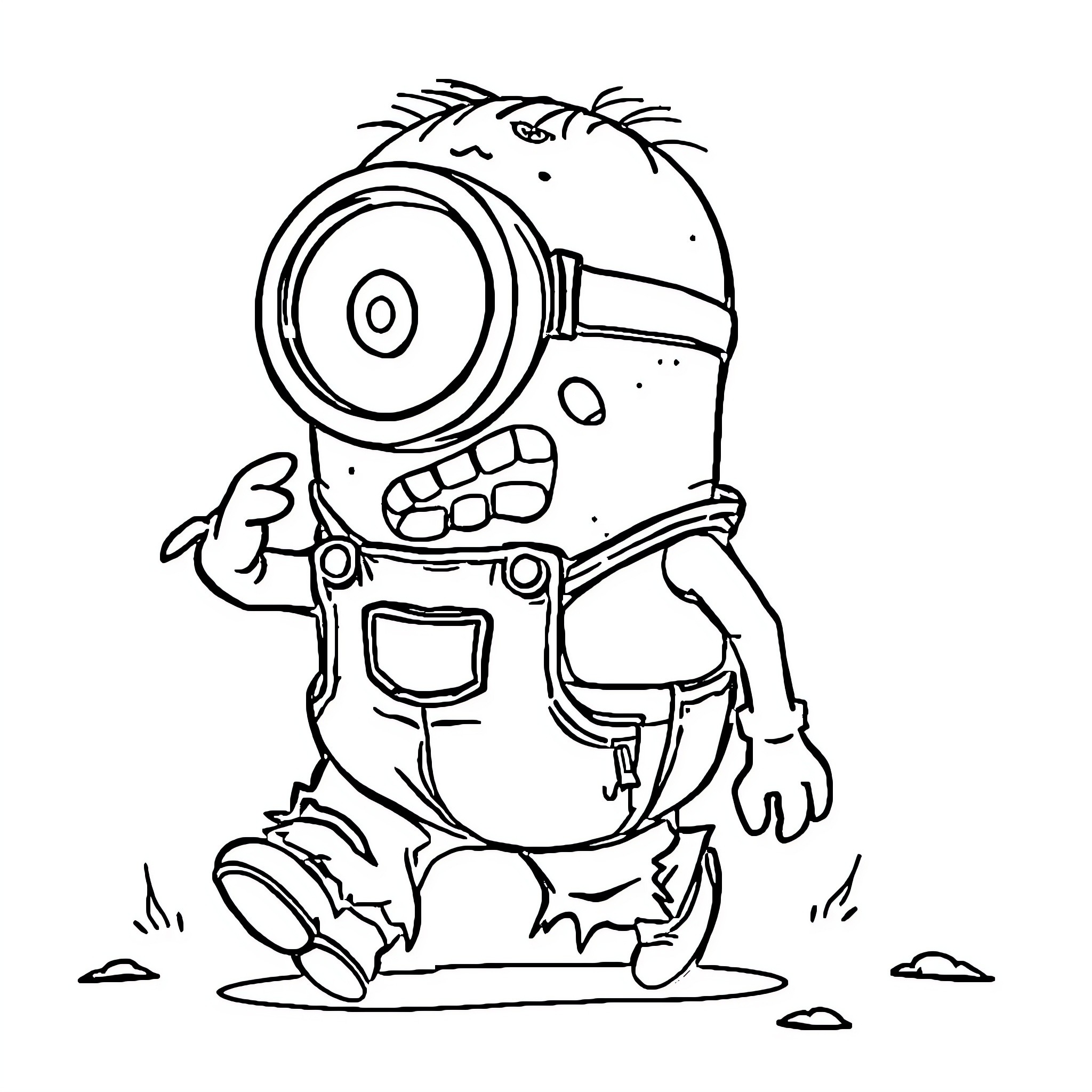 Minion running with enthusiasm Coloring Page (free black-and-white line drawing printable PDF for all, from beginners to advanced learners, including children, teens, adults, and seniors)