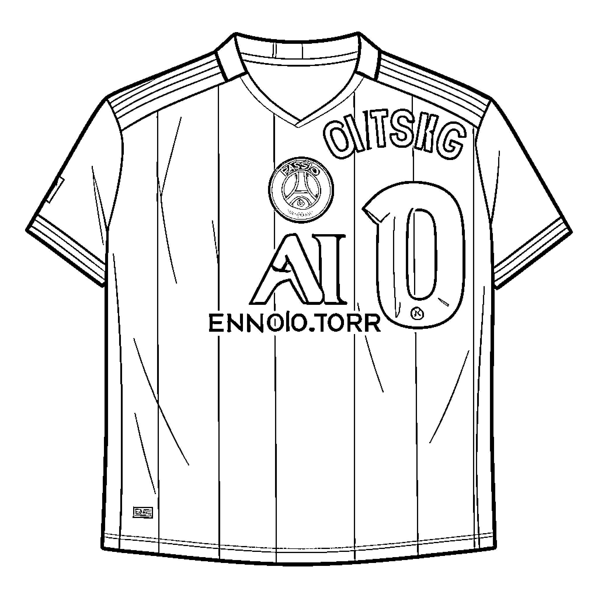 PSG Jersey displaying club crest and sponsor logos Coloring Page (free black-and-white line drawing printable PDF for all, from beginners to advanced learners, including children, teens, adults, and seniors)