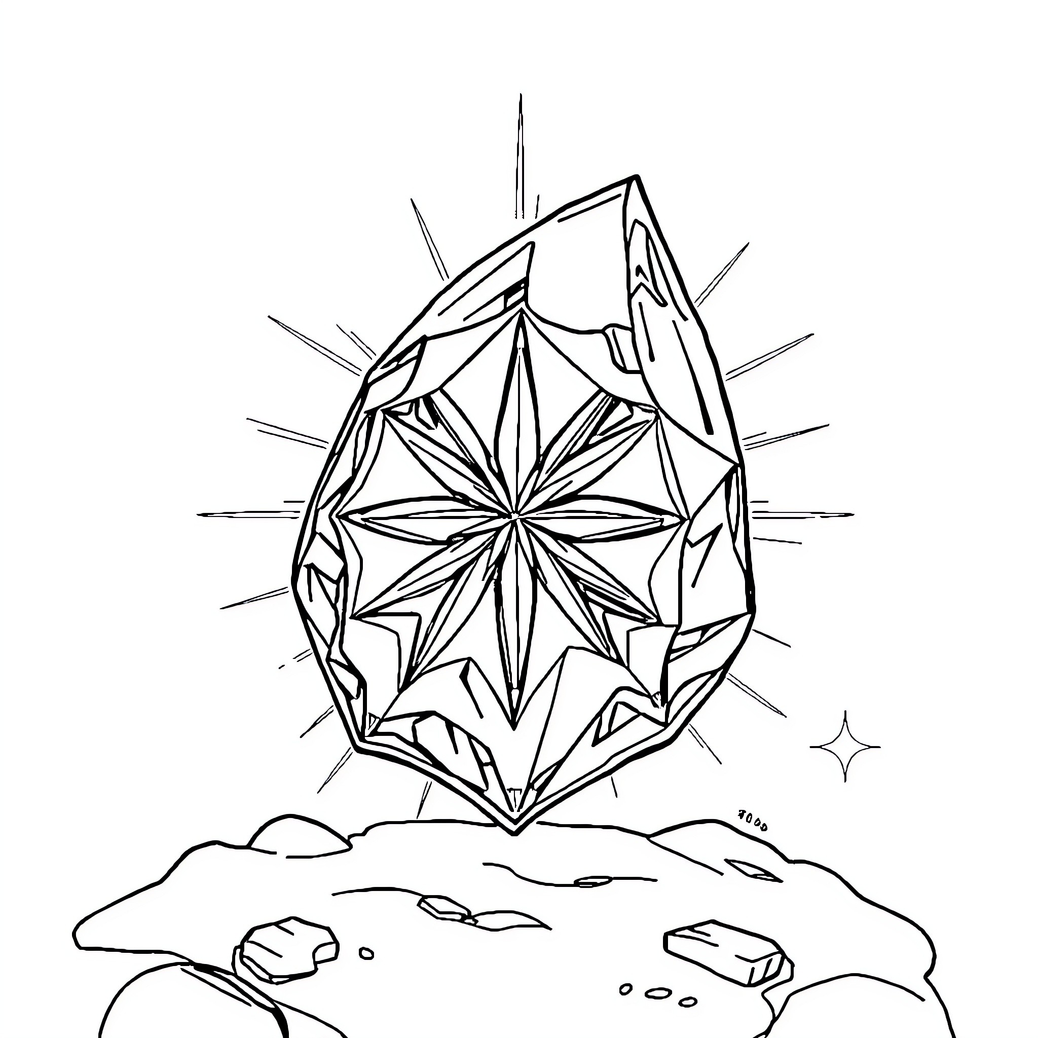 Gem-like Celestial Jewel Shining in the Clouds Coloring Page (free black-and-white line drawing printable PDF for all, from beginners to advanced learners, including children, teens, adults, and seniors)