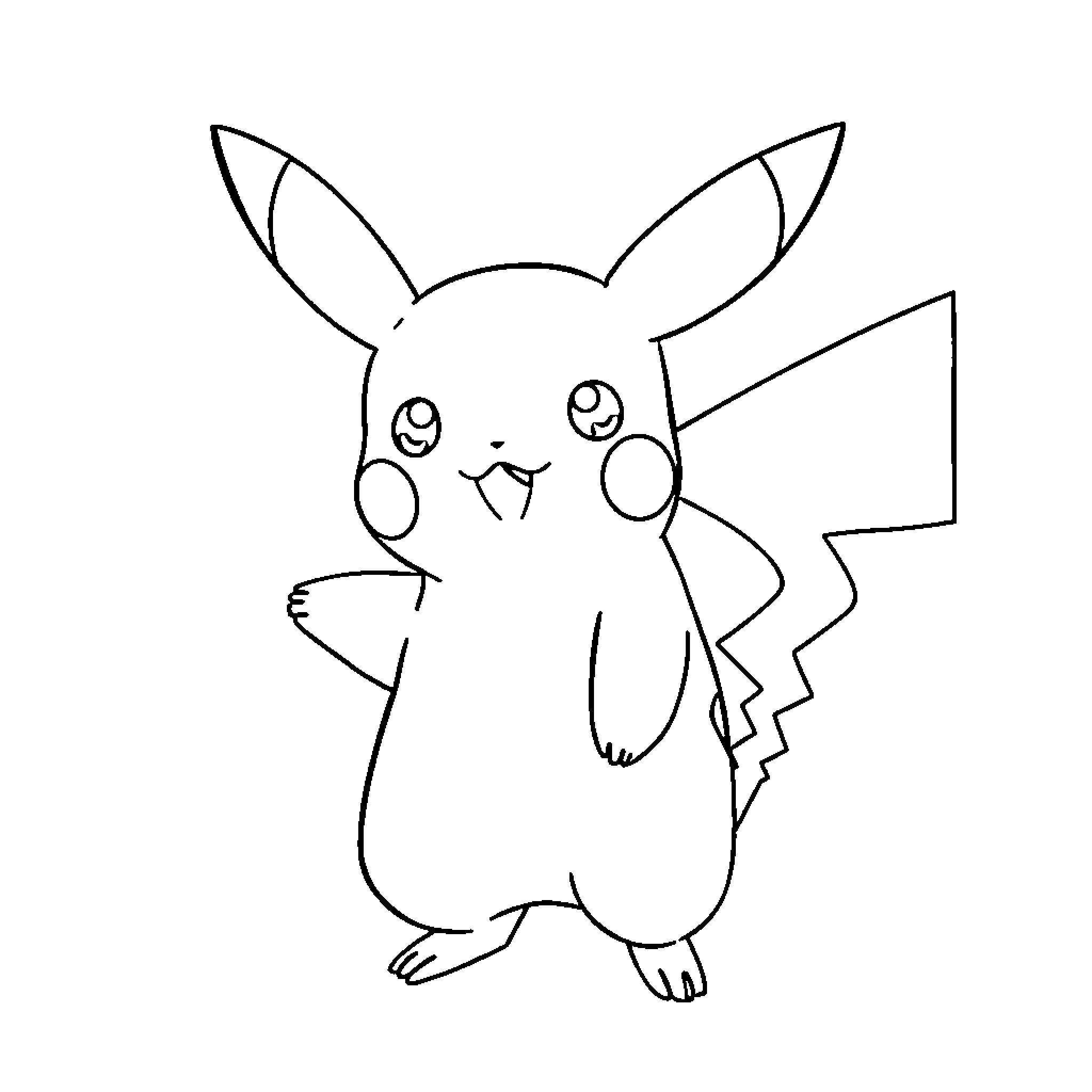 Pikachu in a Simple Line Art Illustration Coloring Page (free black-and-white line drawing printable PDF for all, from beginners to advanced learners, including children, teens, adults, and seniors)