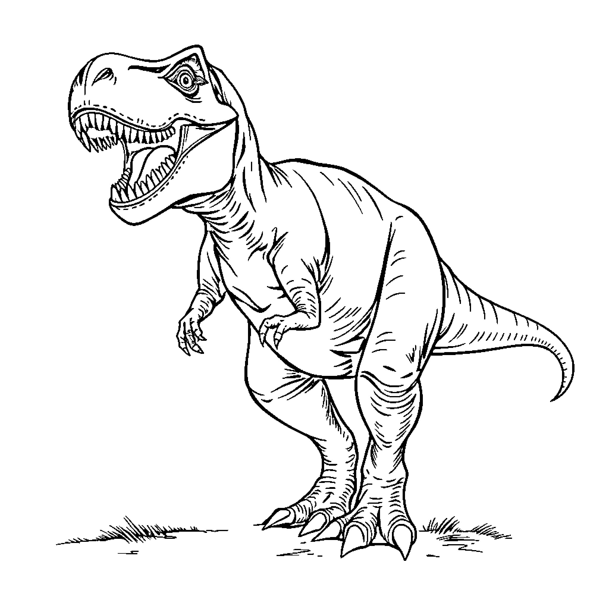 Dinosaur roaring with open mouth Coloring Page (free black-and-white line drawing printable PDF for all, from beginners to advanced learners, including children, teens, adults, and seniors)