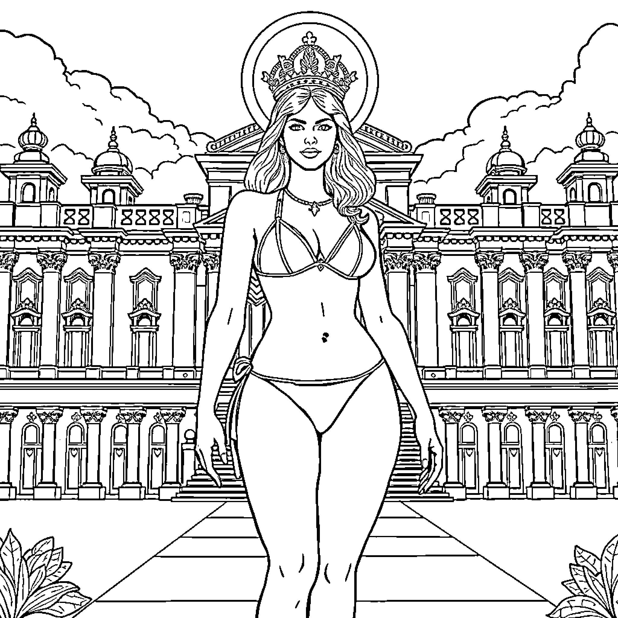 Saint Celestine Presiding Over the Celestial Palace Coloring Page (free black-and-white line drawing printable PDF for all, from beginners to advanced learners, including children, teens, adults, and seniors)