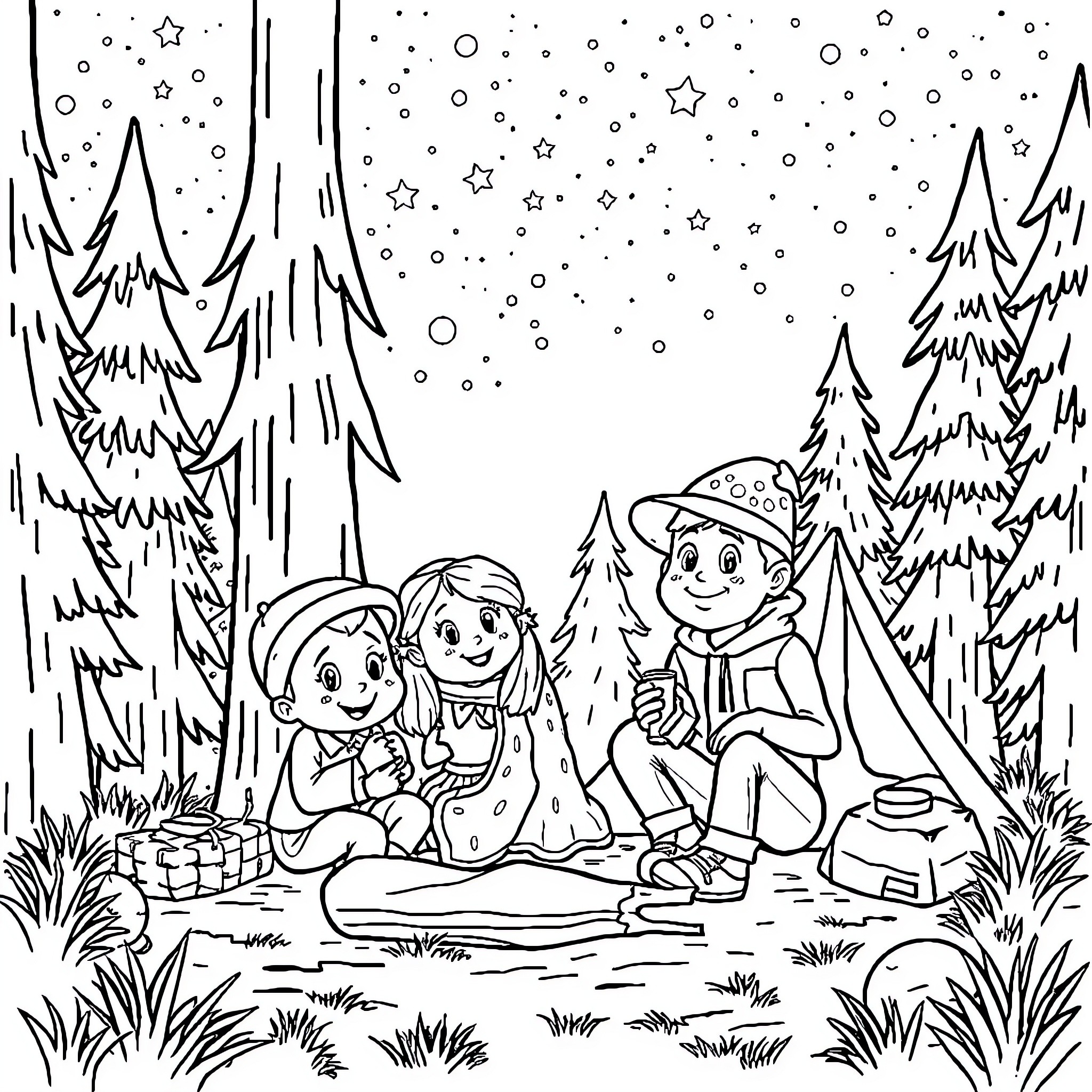 Bluey's Winter Wonderland Adventure Coloring Page (free black-and-white line drawing printable PDF for all, from beginners to advanced learners, including children, teens, adults, and seniors)