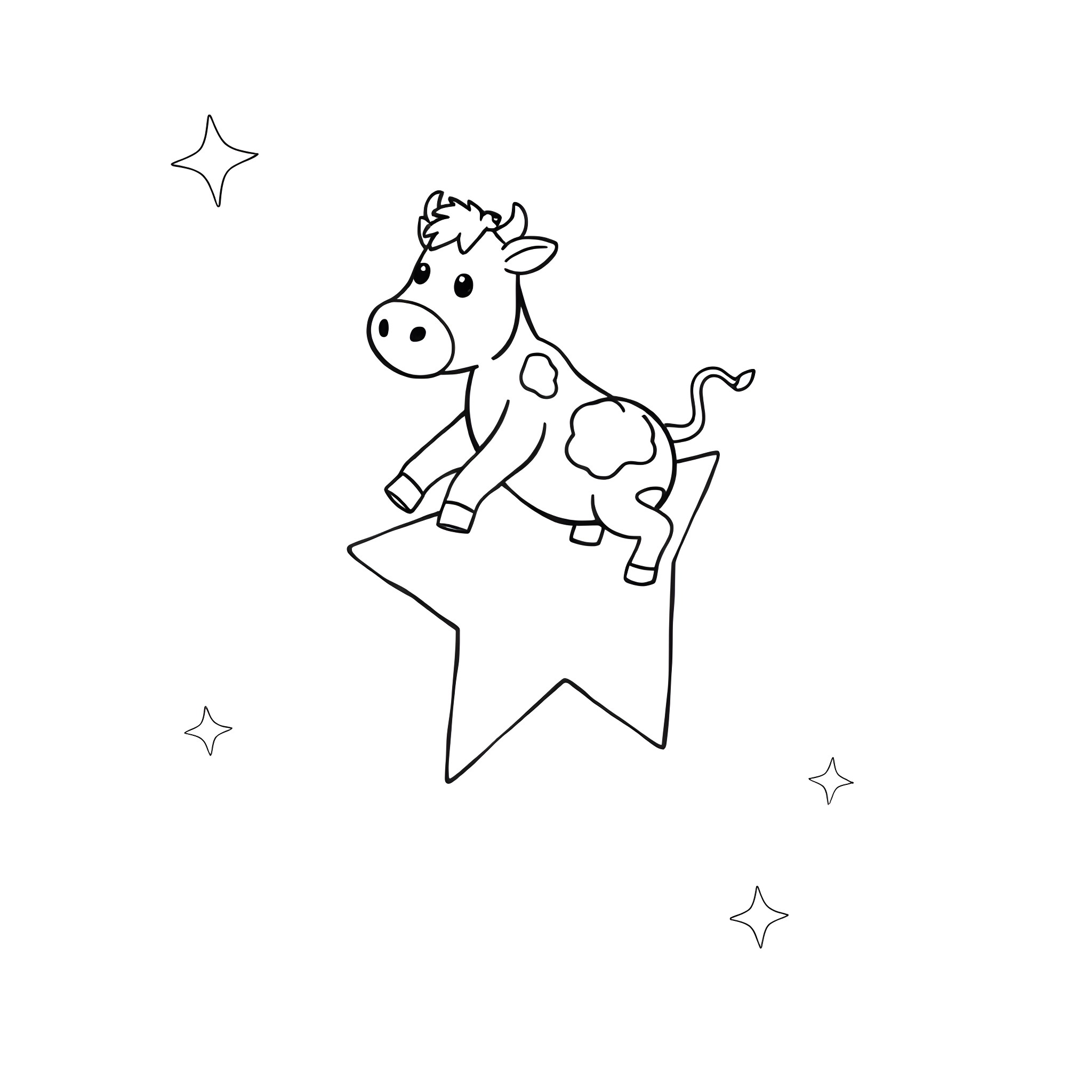 Cow jumping over the moon Coloring Page (free black-and-white line drawing printable PDF for all, from beginners to advanced learners, including children, teens, adults, and seniors)