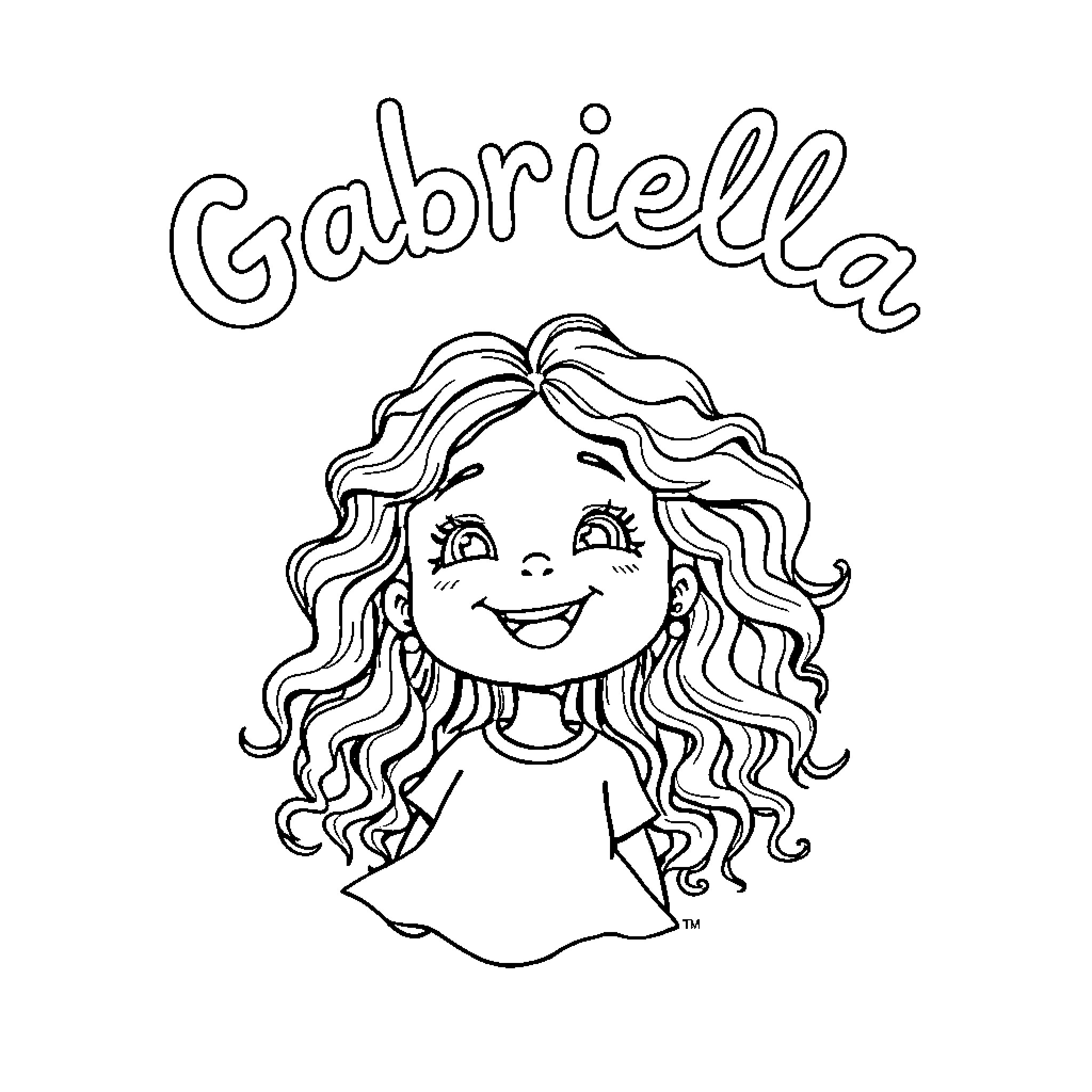 Girl with curly hair and a happy expression Coloring Page (free black-and-white line drawing printable PDF for all, from beginners to advanced learners, including children, teens, adults, and seniors)